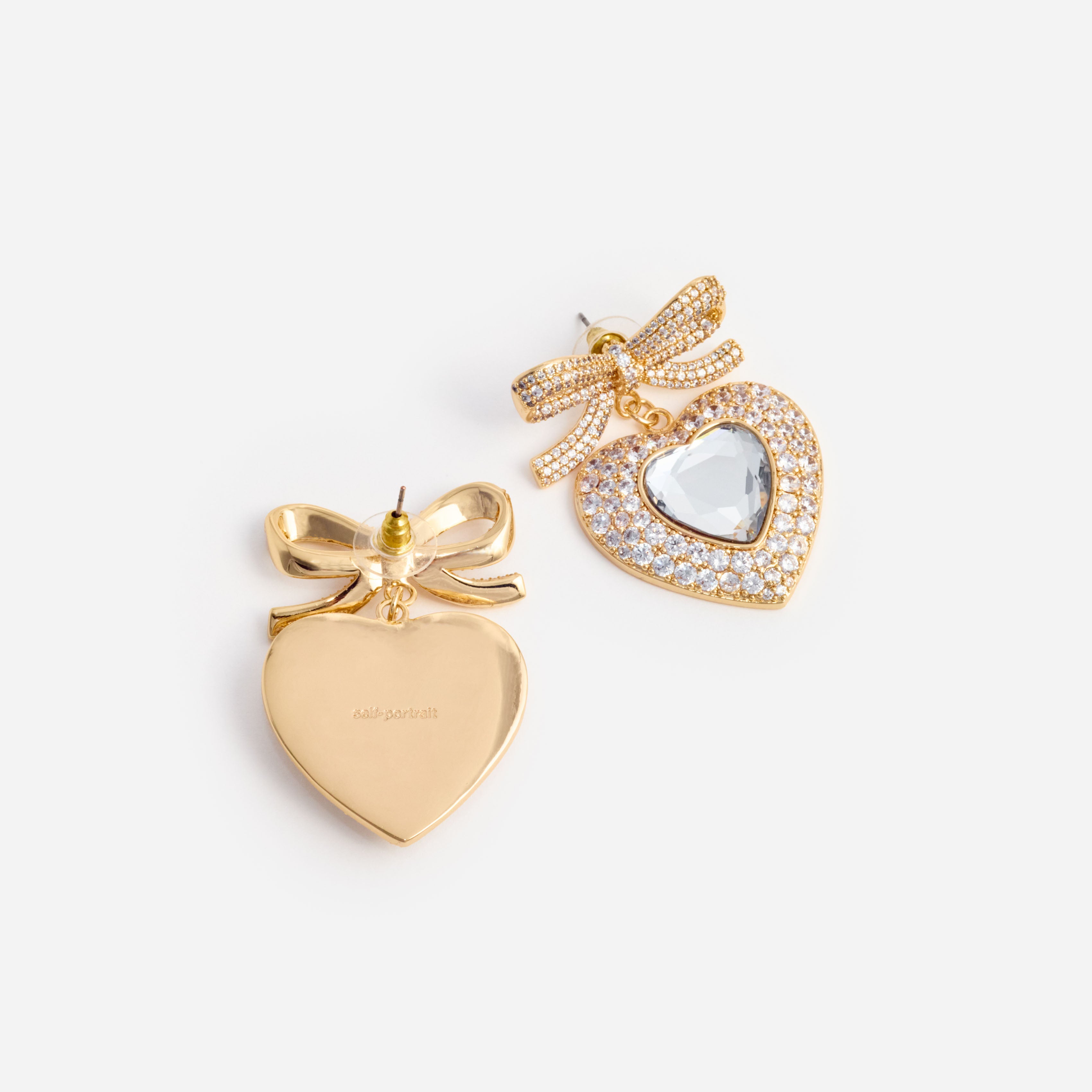Self Portrait Jewellery Gold Bow Crystal Ohrringe Herz