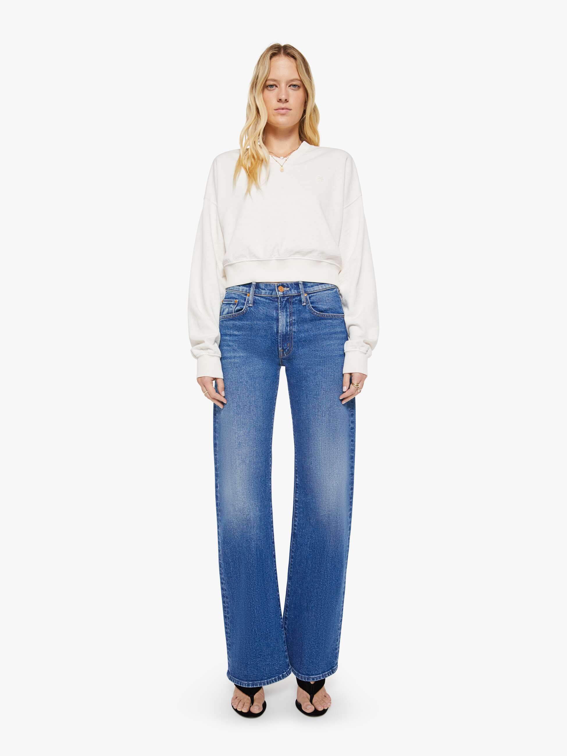 Eterne Cropped V-Neck Sweatshirt Bone Weiß Baumwolle