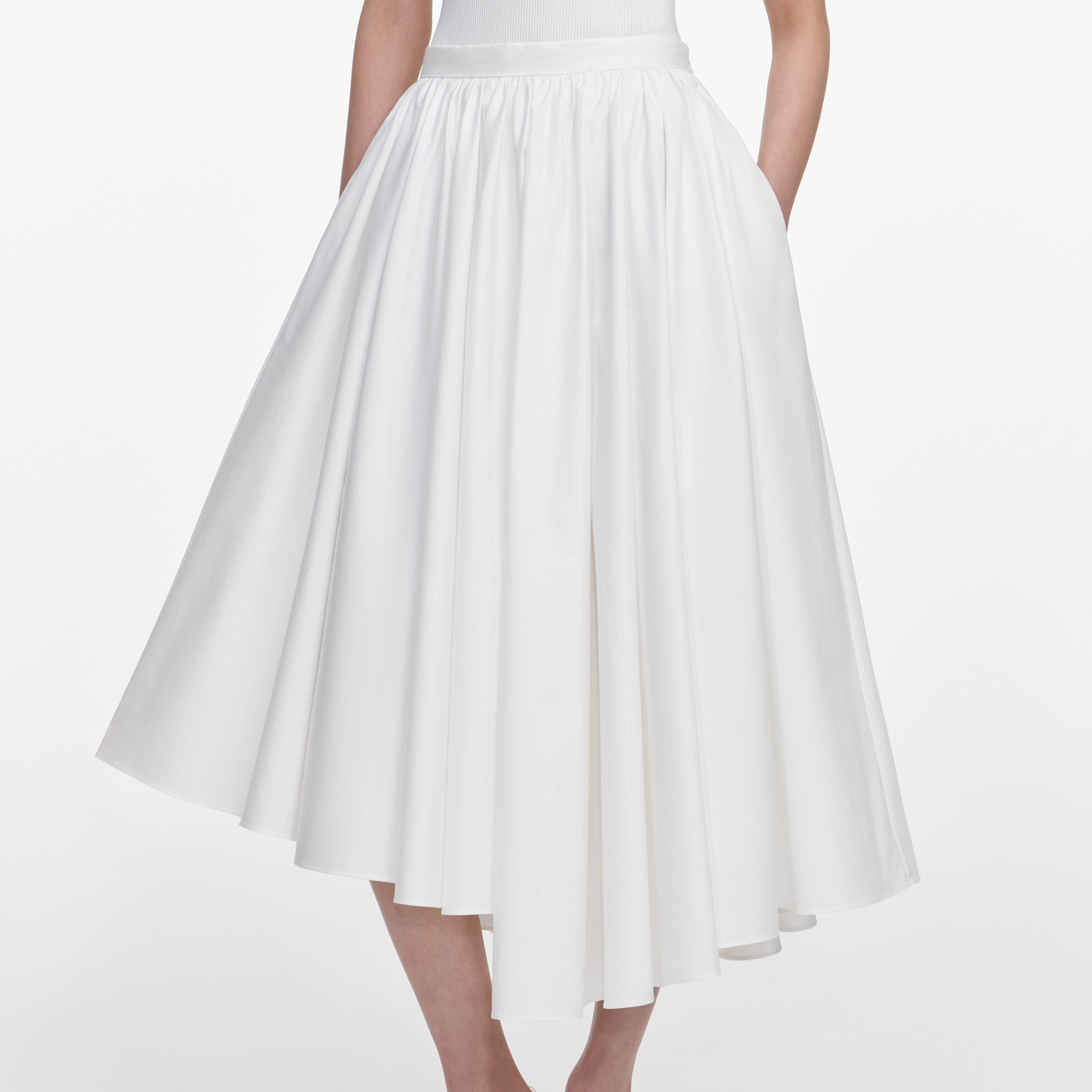 Self Portrait Bottoms White Poplin Midi Rock weiss