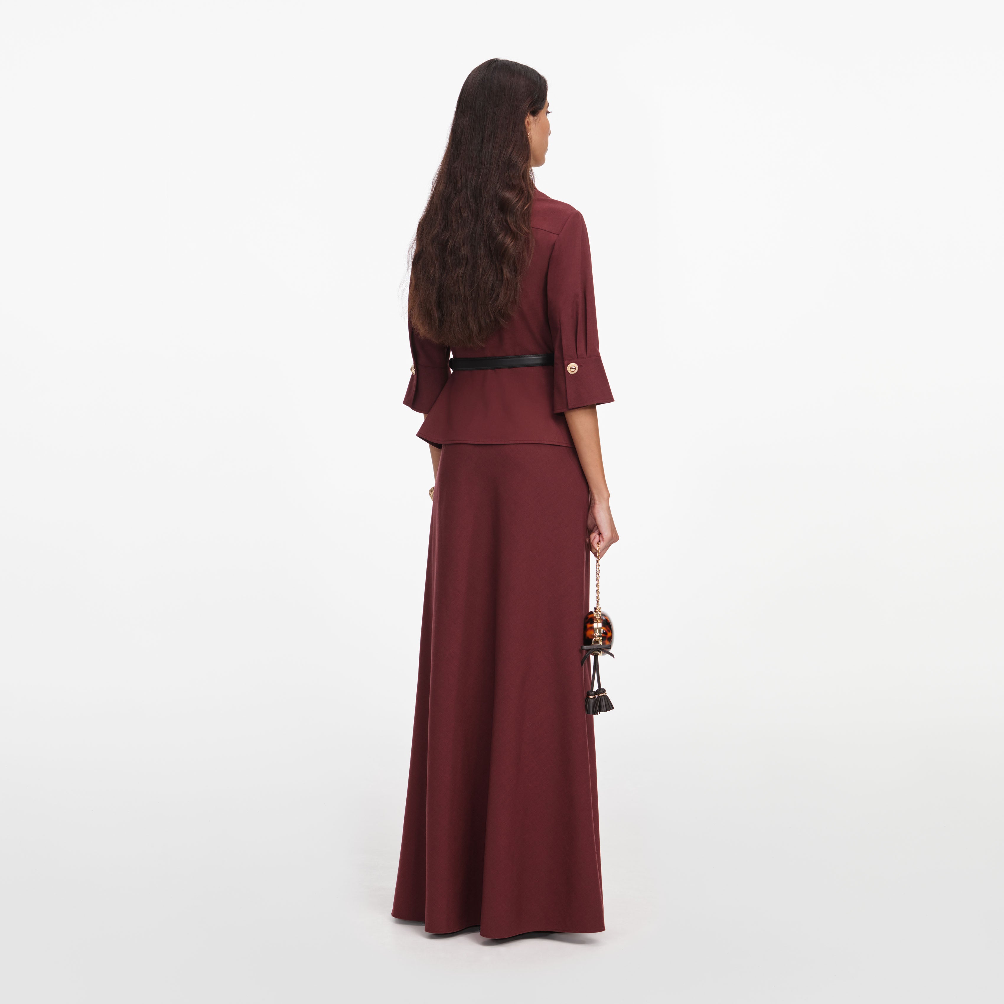 Self Portrait Brown Twill Maxi Kleid Braun Goldknöpfe