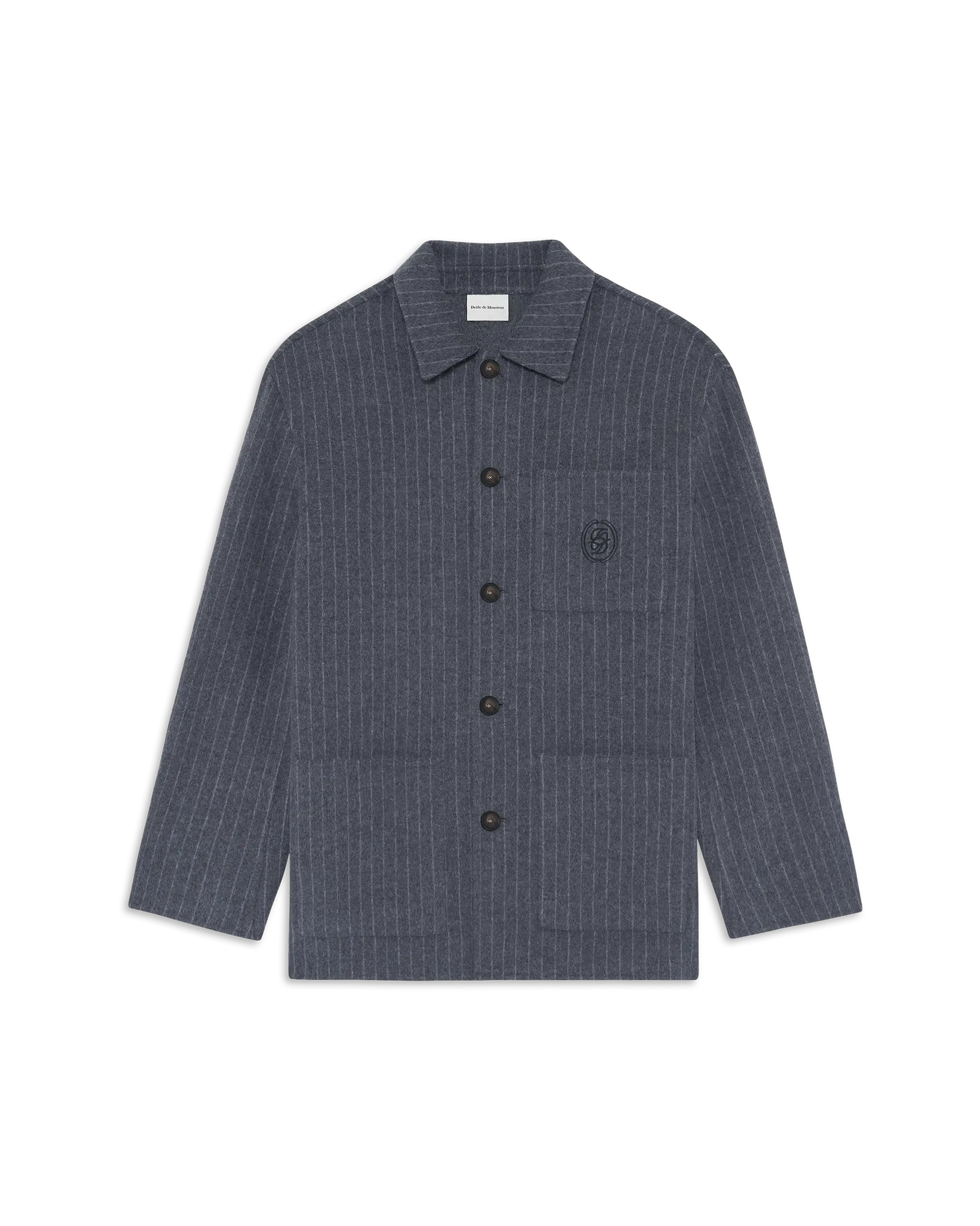Drôle De Monsieur Wool Pinstripe Overshirt Dunkelgrau Wolle