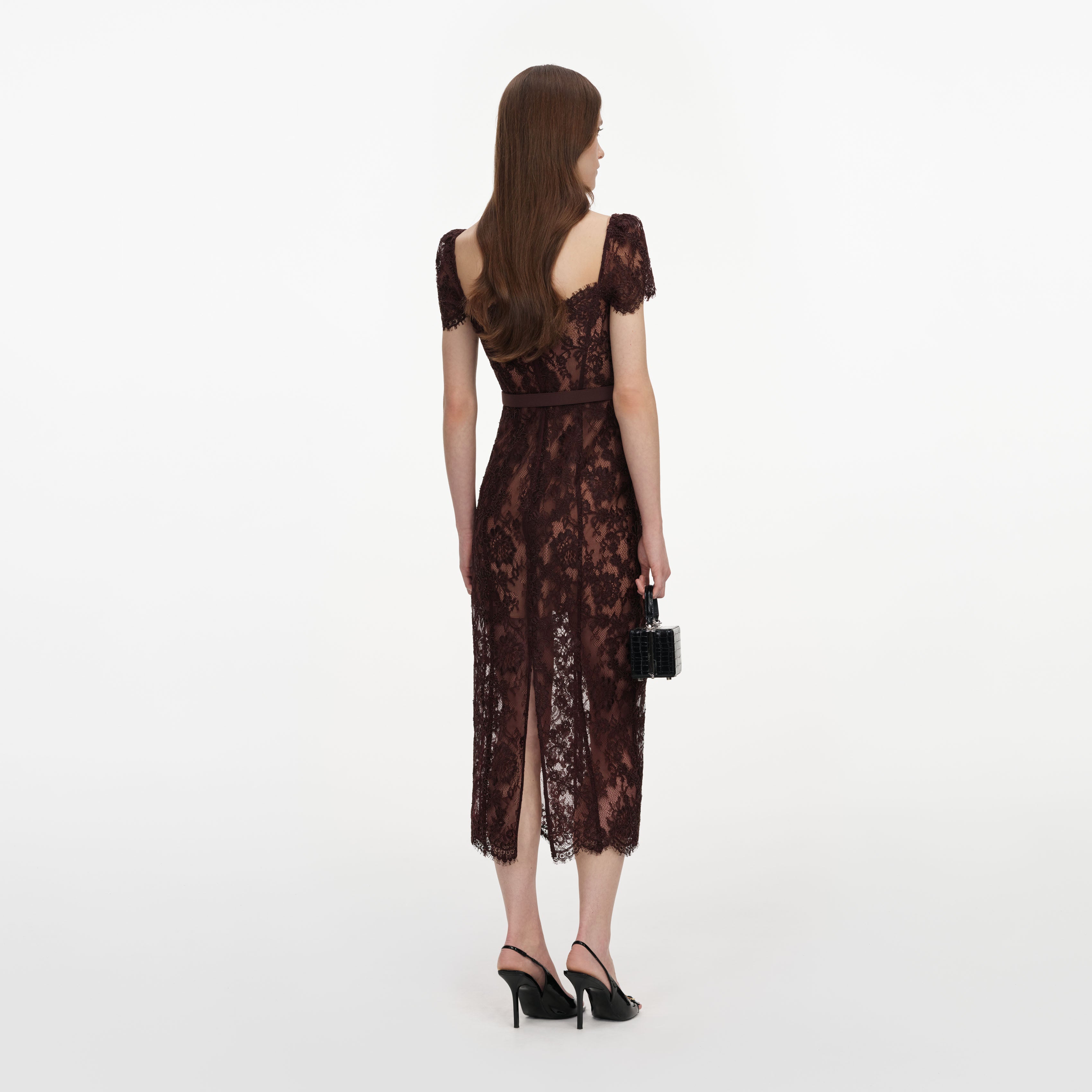 Self Portrait Brown Floral Spitzen-Midikleid UK 8