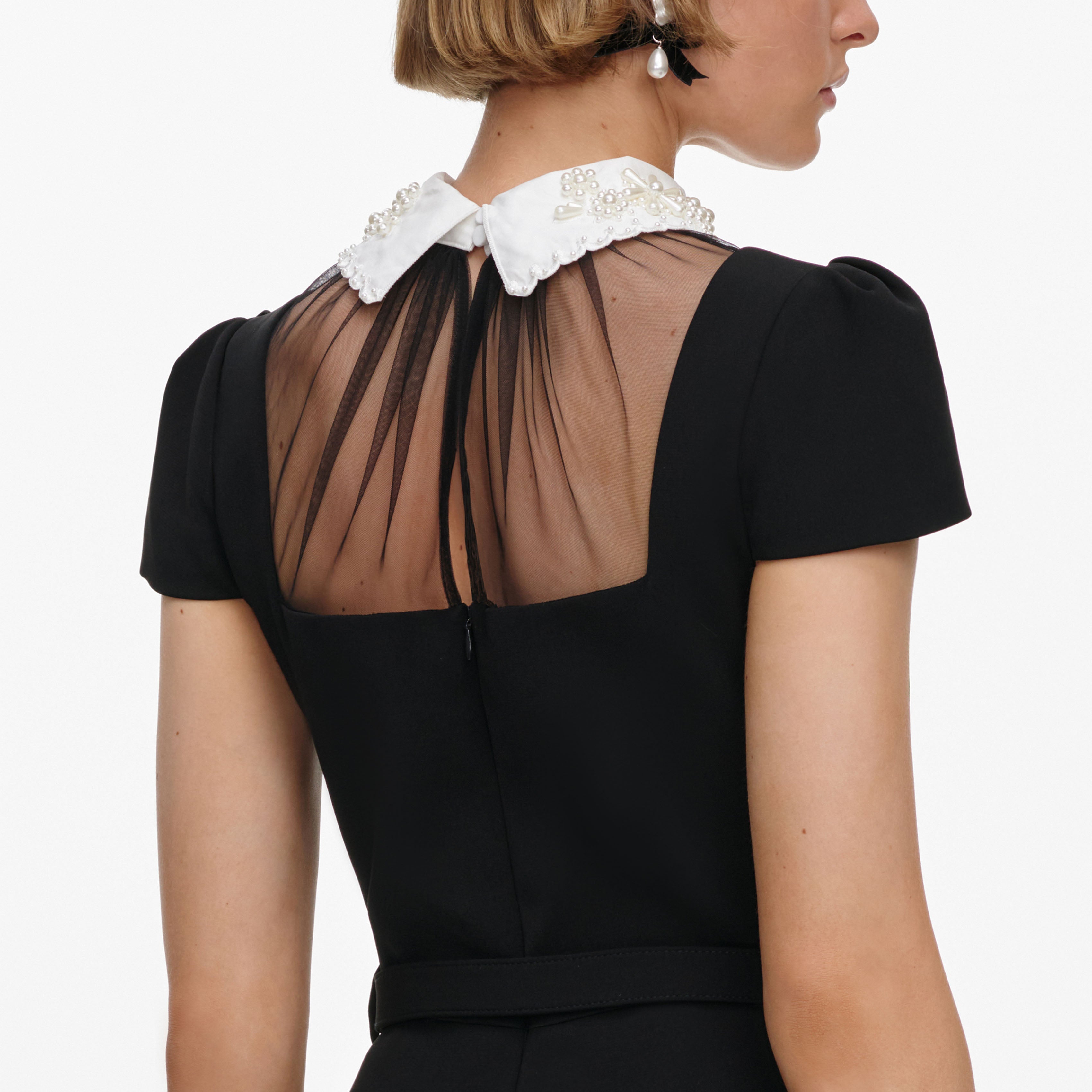 Self Portrait Black Bow Peplum Midikleid Schwarz UK 10
