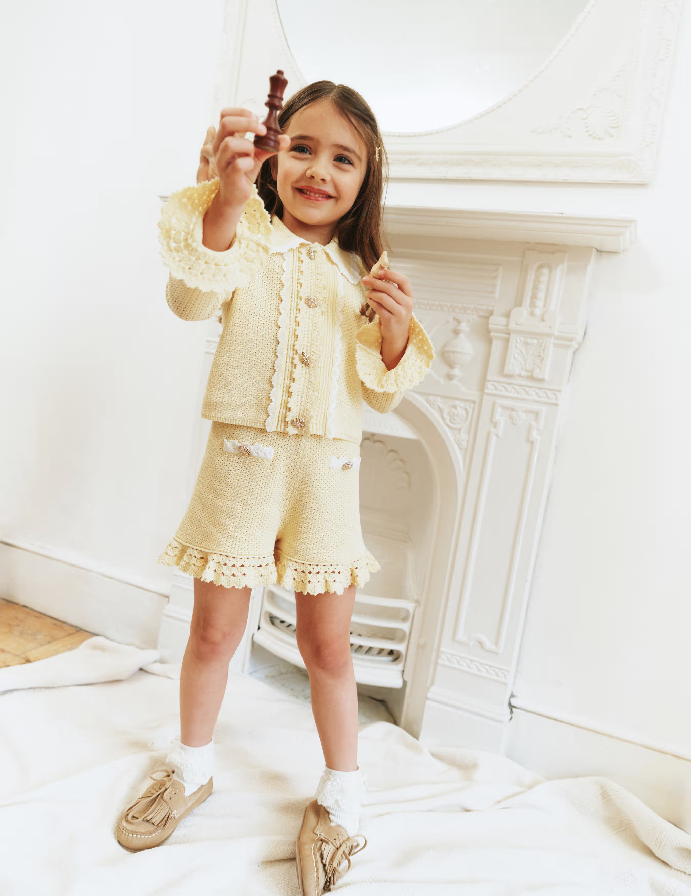 Self Portrait Bottoms Pointelle Knit Shorts Gelb Kinder