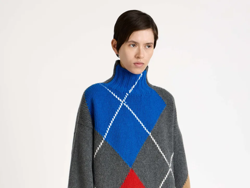 J.W.Anderson x Pringle Argyle Rollkragenpullover Strick Grau Wolle