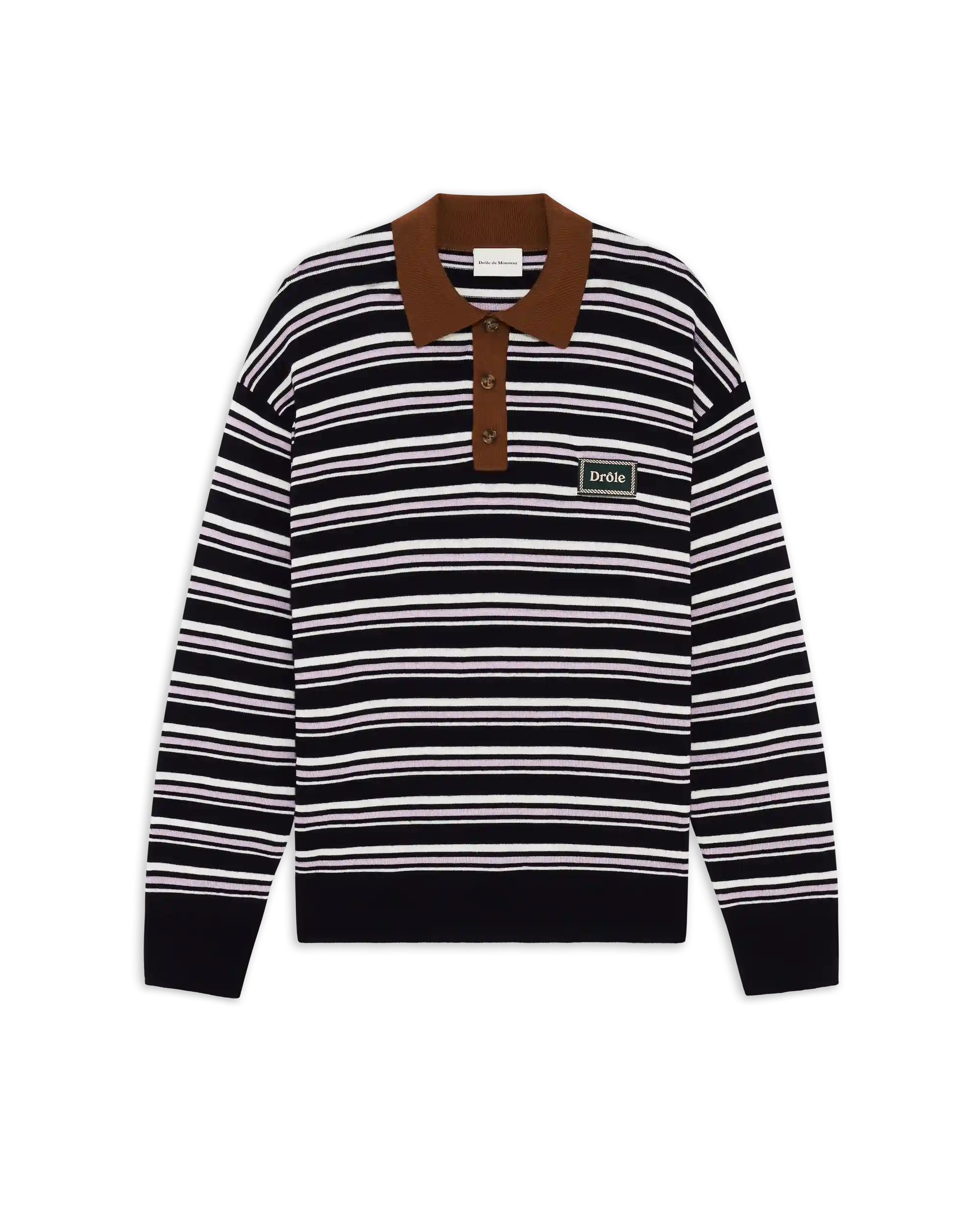Drôle de Monsieur Striped Knit Polo Navy Merinowolle