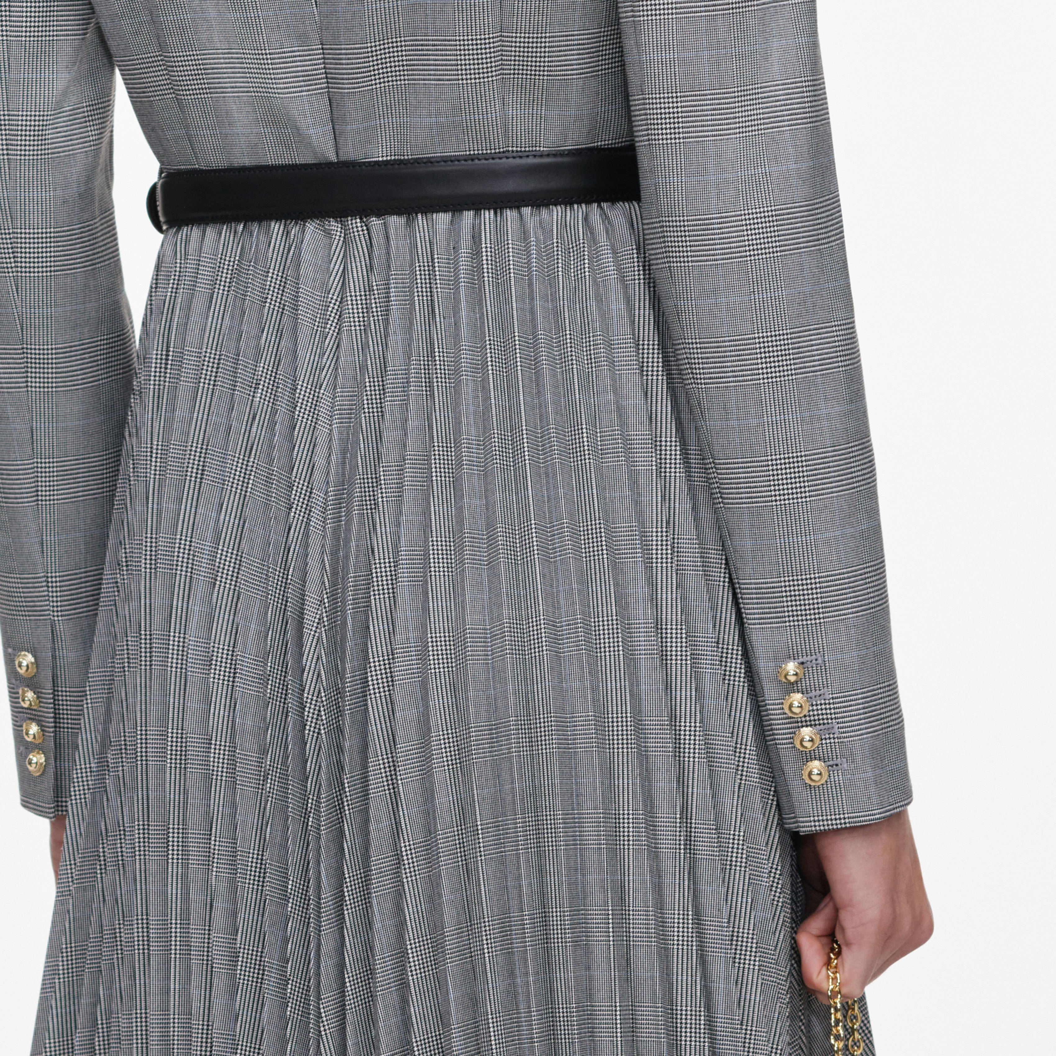 Self Portrait Dresses Grey Check Pleated Midi Kleid Grau Wolle
