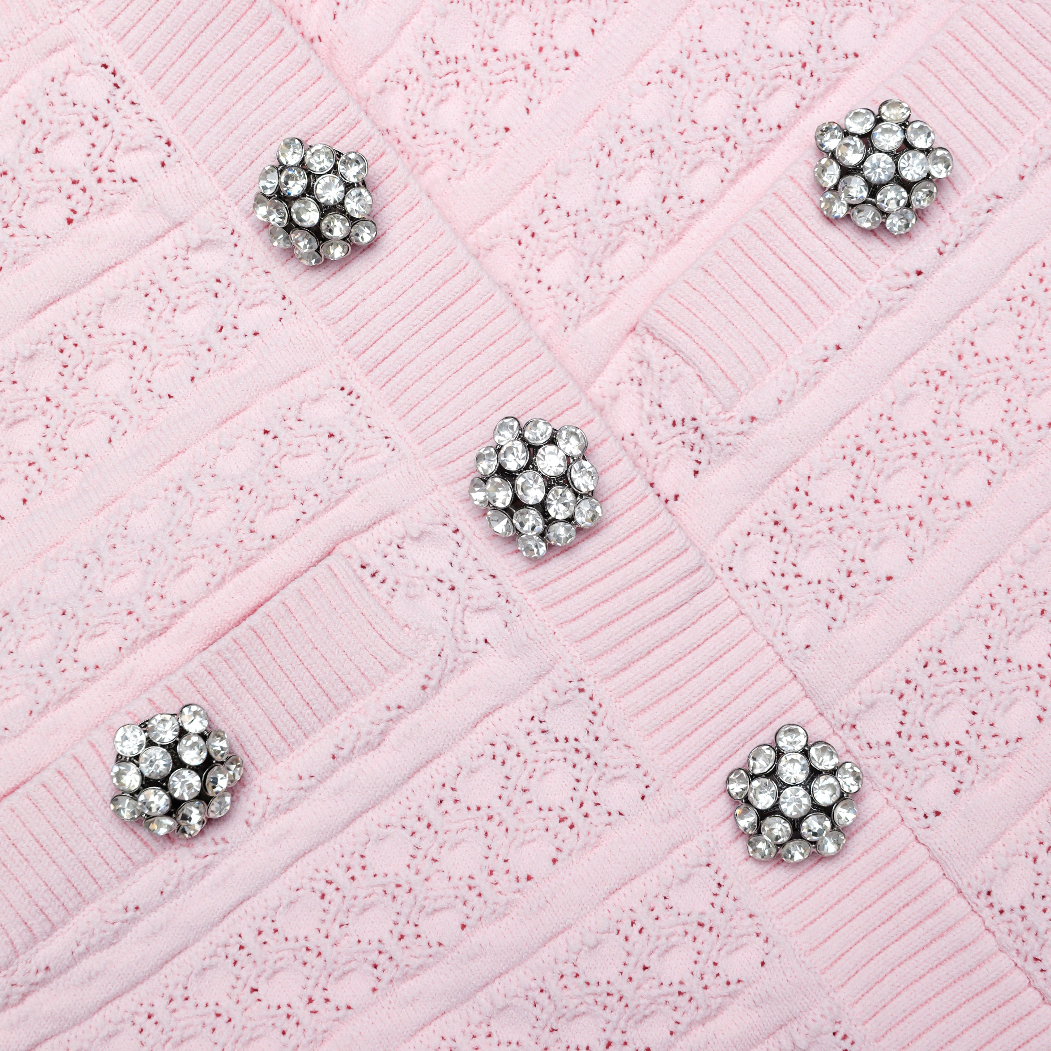 Self Portrait Pink Pointelle Diamante Knit Mini Kleid Rosa