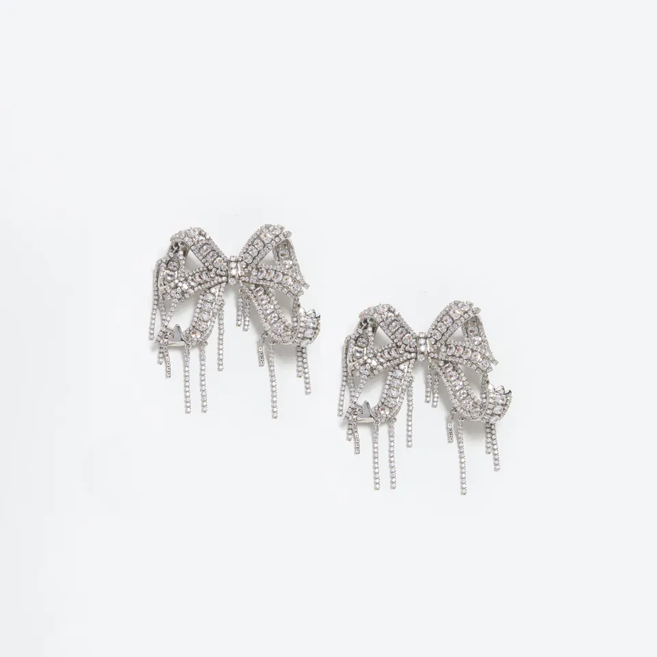 Self Portrait Bow Ohrringe Silber Kristall One Size Clip