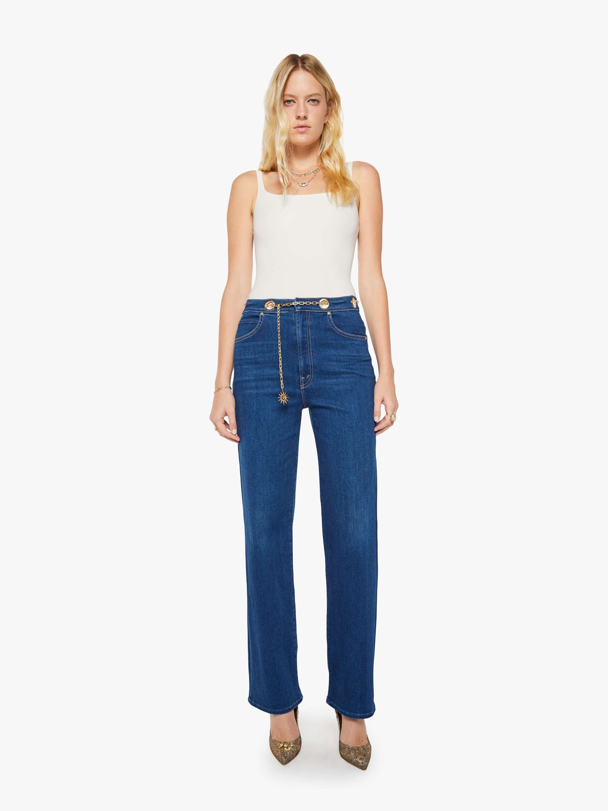 Mother The Off The Chain High Waisted Tunnel Vision Sneak Jeans Pinkies Up
