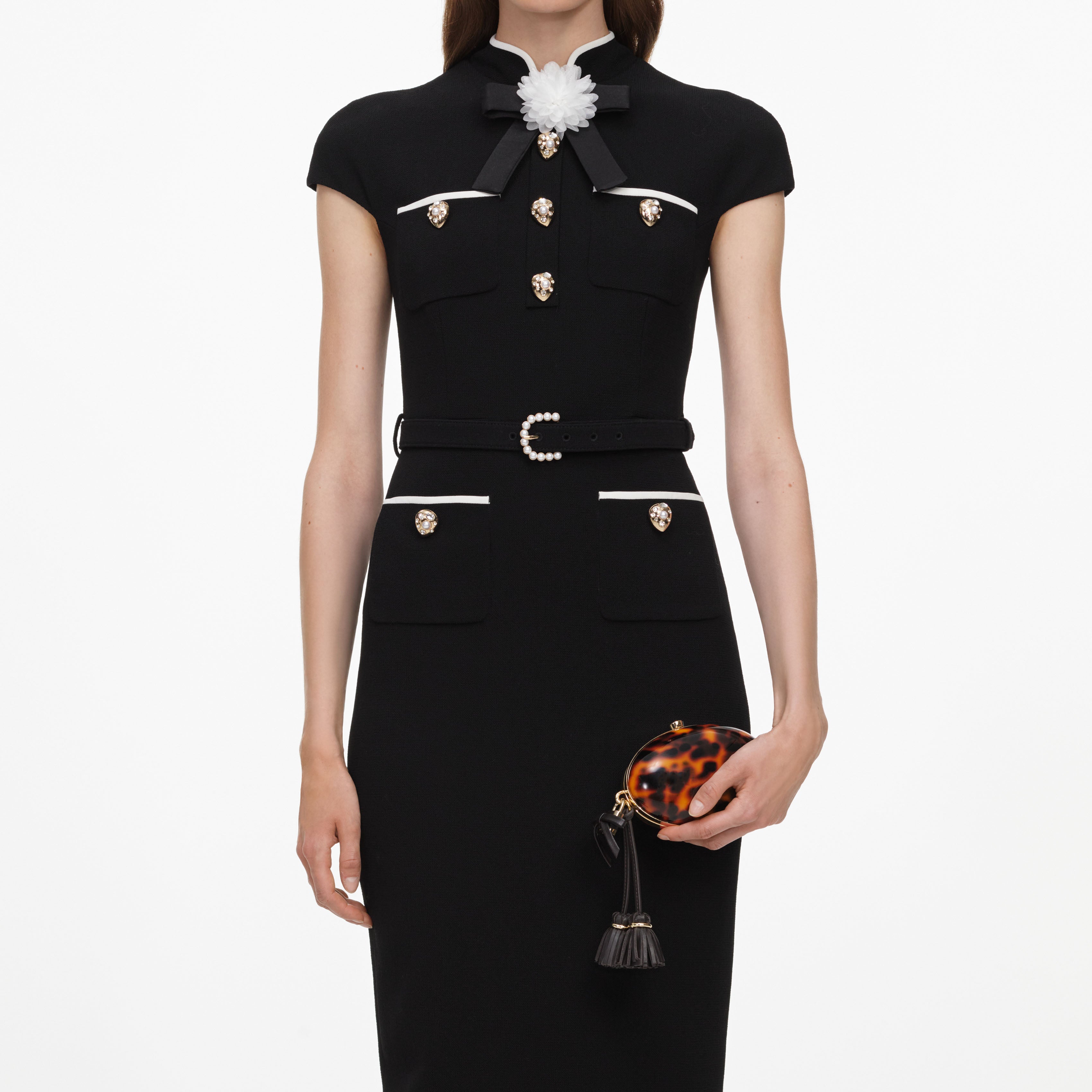 Self Portrait Dresses Black Wool Crepe Midi Kleid Schwarz