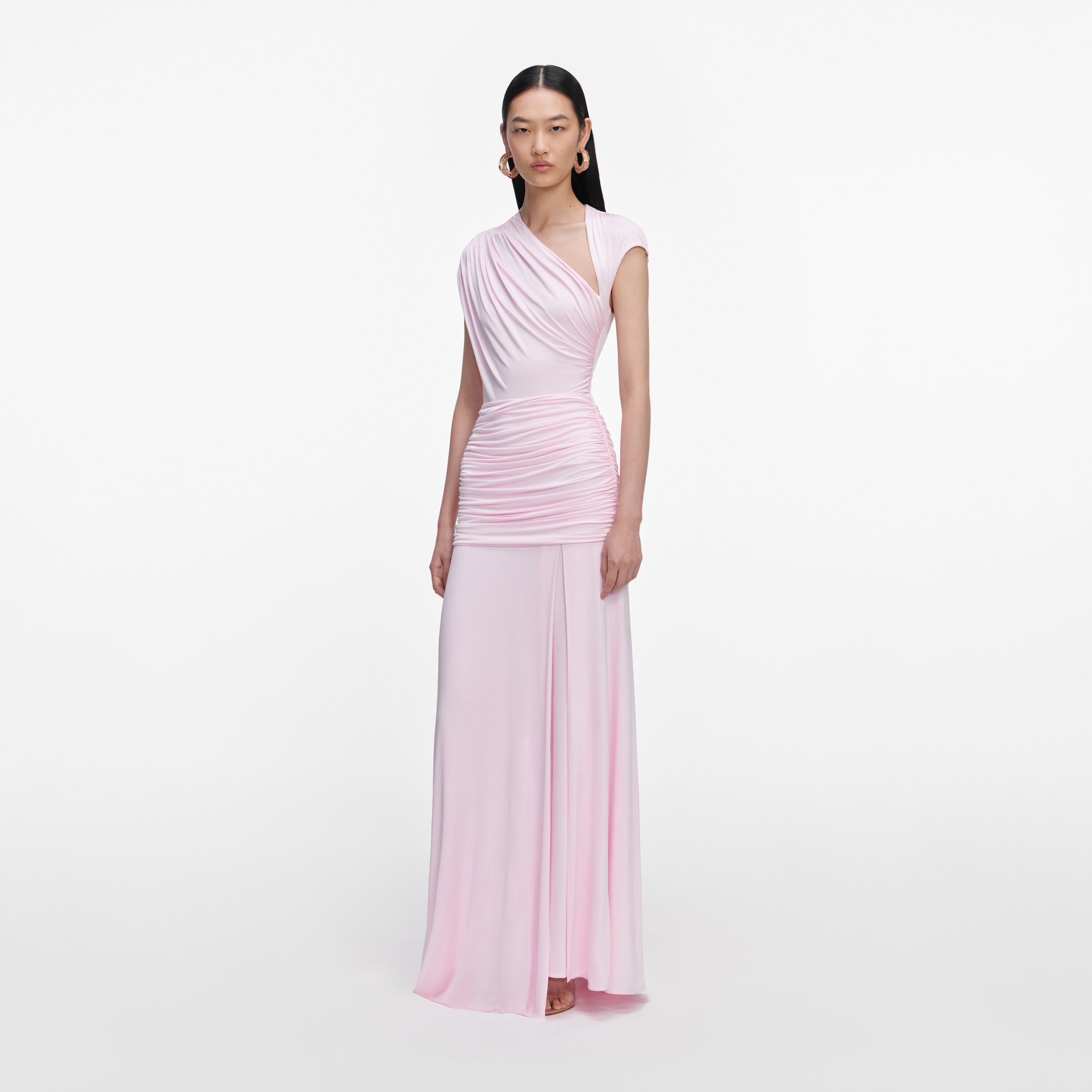 Self Portrait Pink Jersey Draped Maxi Dress Kleid Pink UK 6