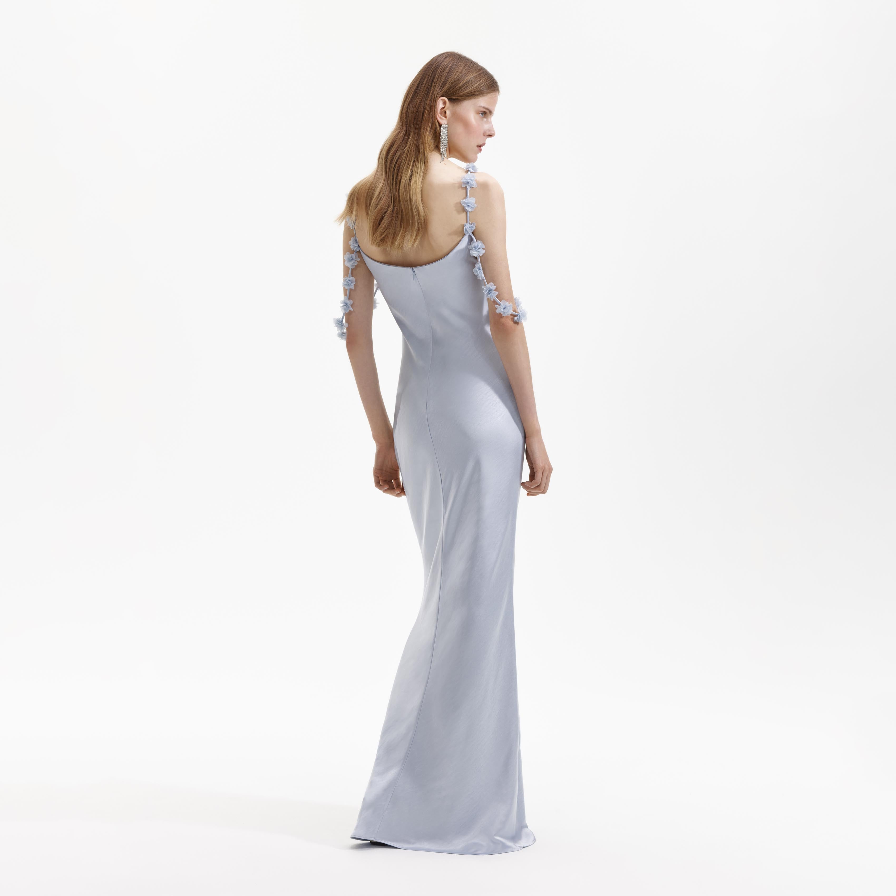 Self-Portrait Blue Satin Flower Maxikleid Blau Satin Gr. UK 4-16