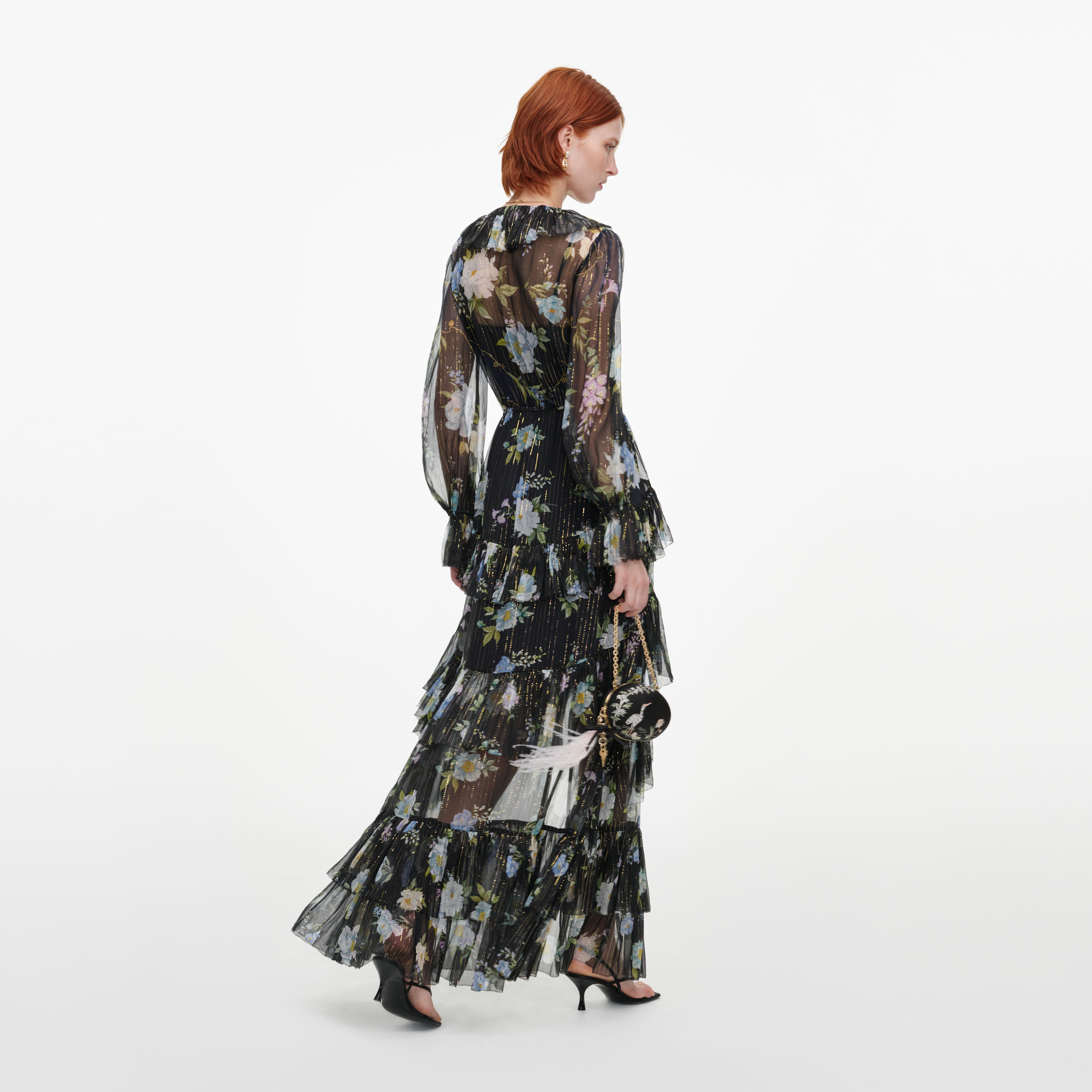 Self Portrait Floral Georgette Maxikleid Navy Blumen