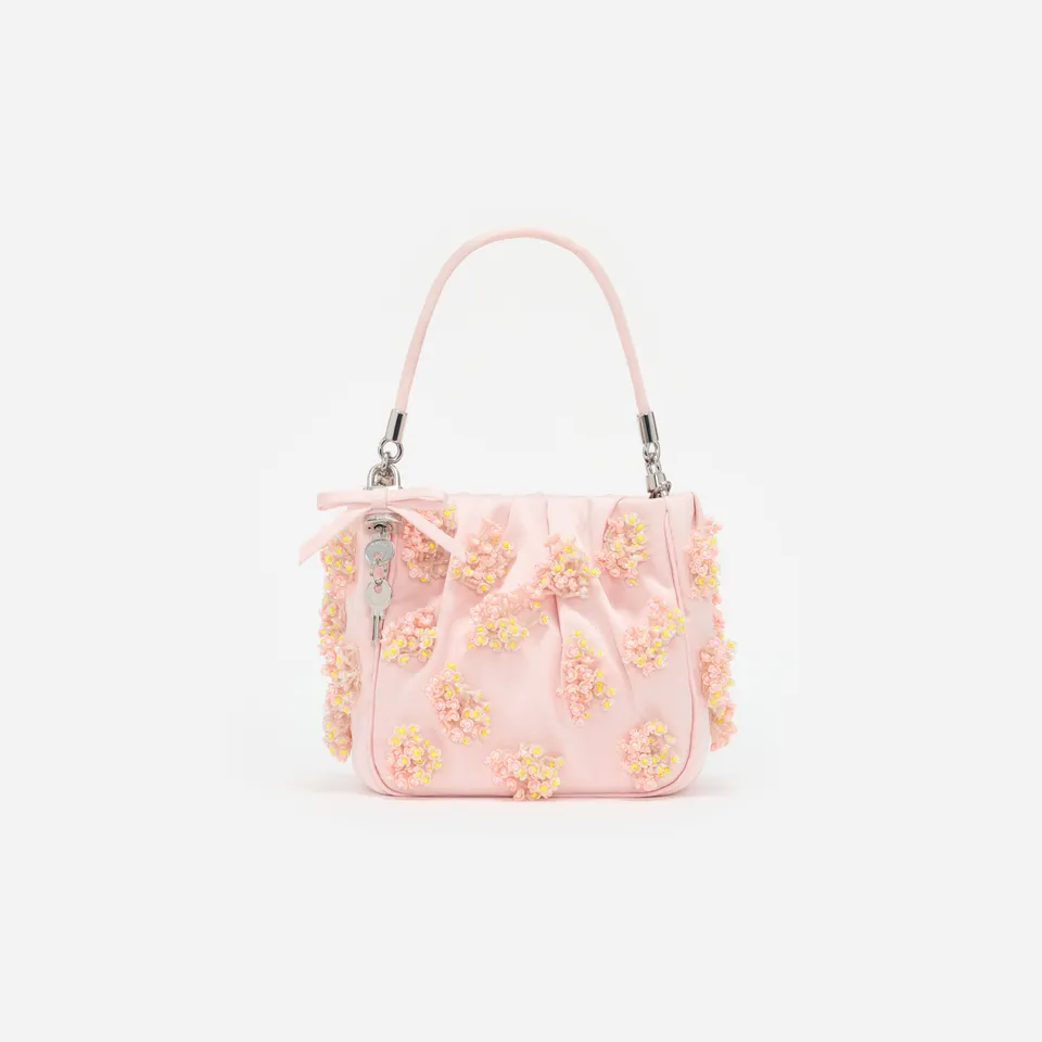 Self Portrait Satin Floral Tote Pink Beaded Stickerei