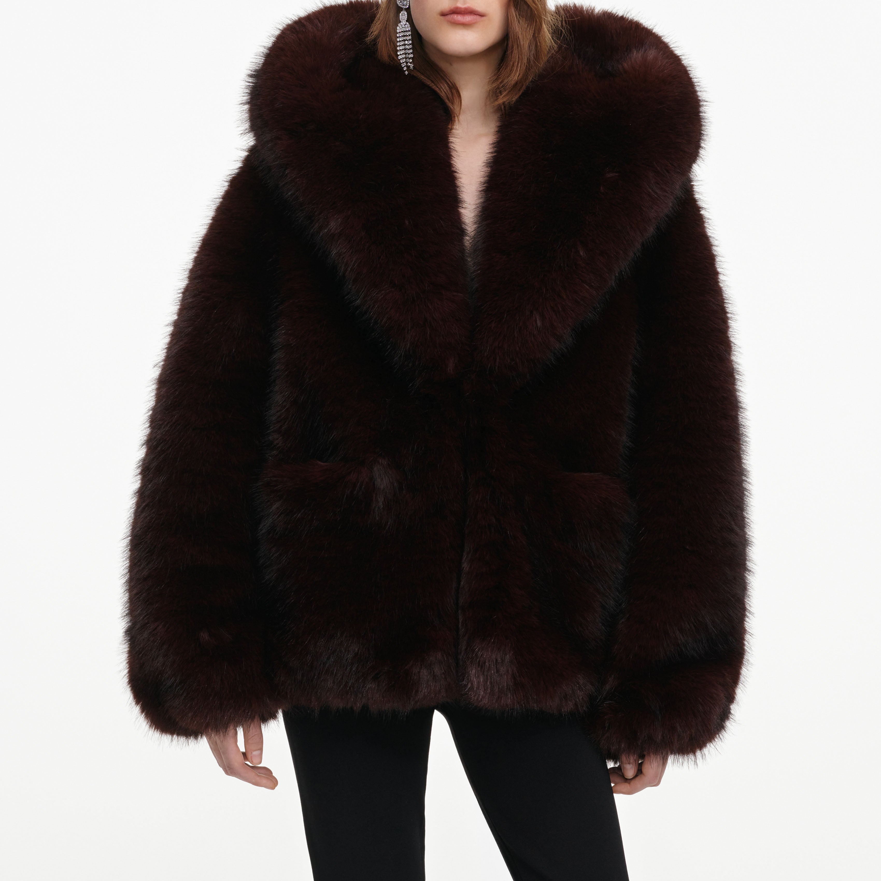 Self Portrait Brown Faux Fur Kapuzen Jacke M Kunstfell