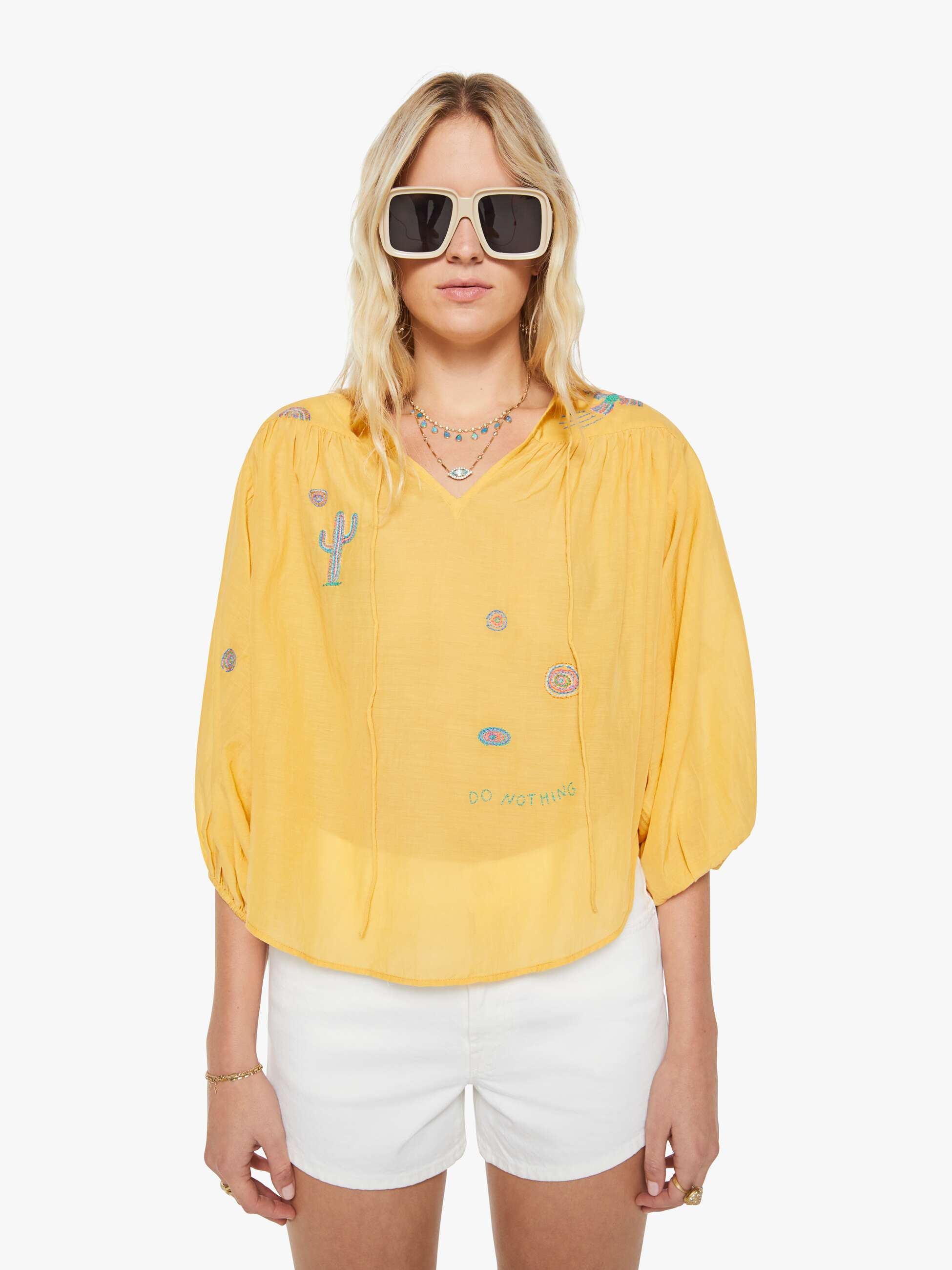 Mother Breeze Yoke Bluse Golden Apricot Gelb Stickerei