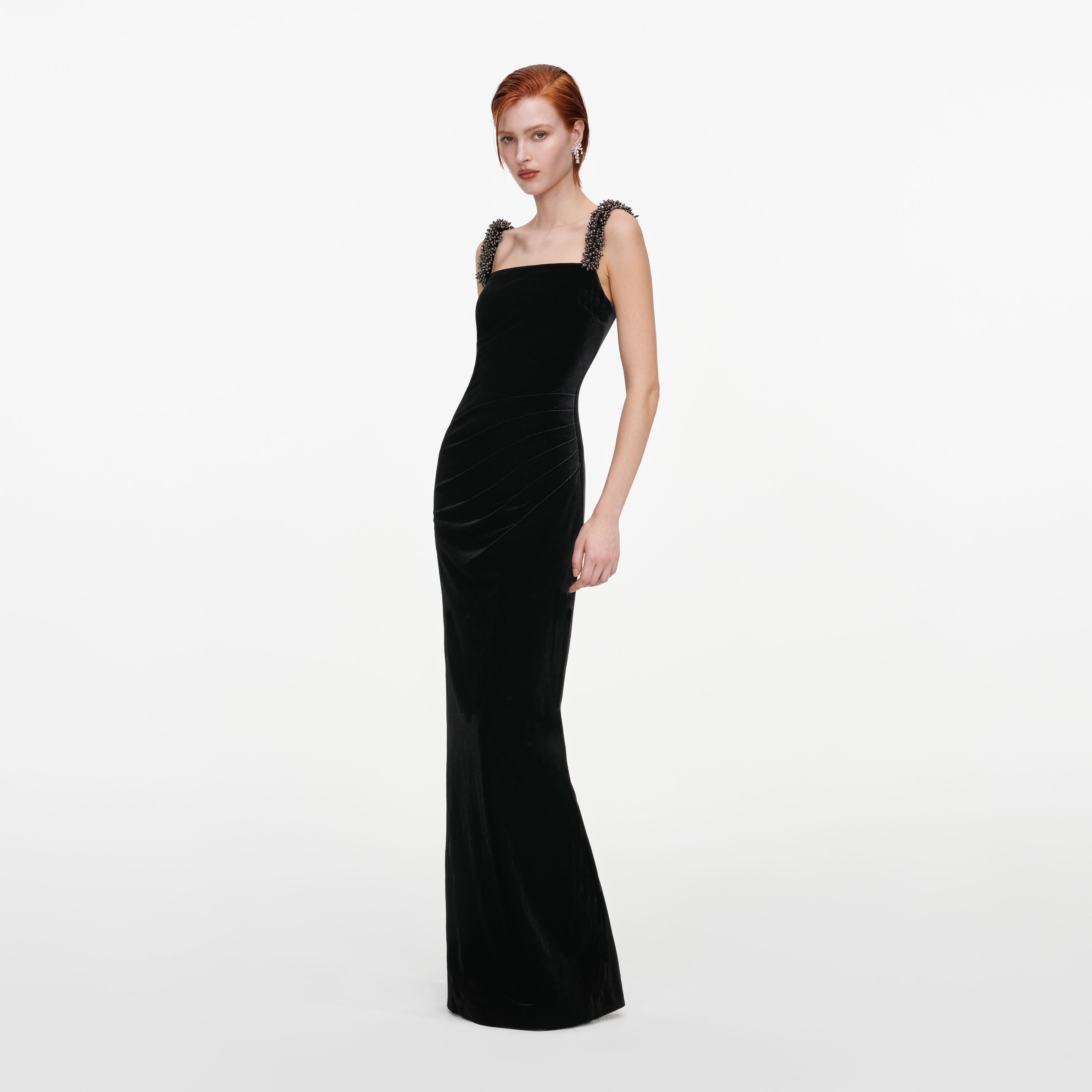 Self Portrait Black Velvet Square Neck Maxi Kleid Schwarz 8