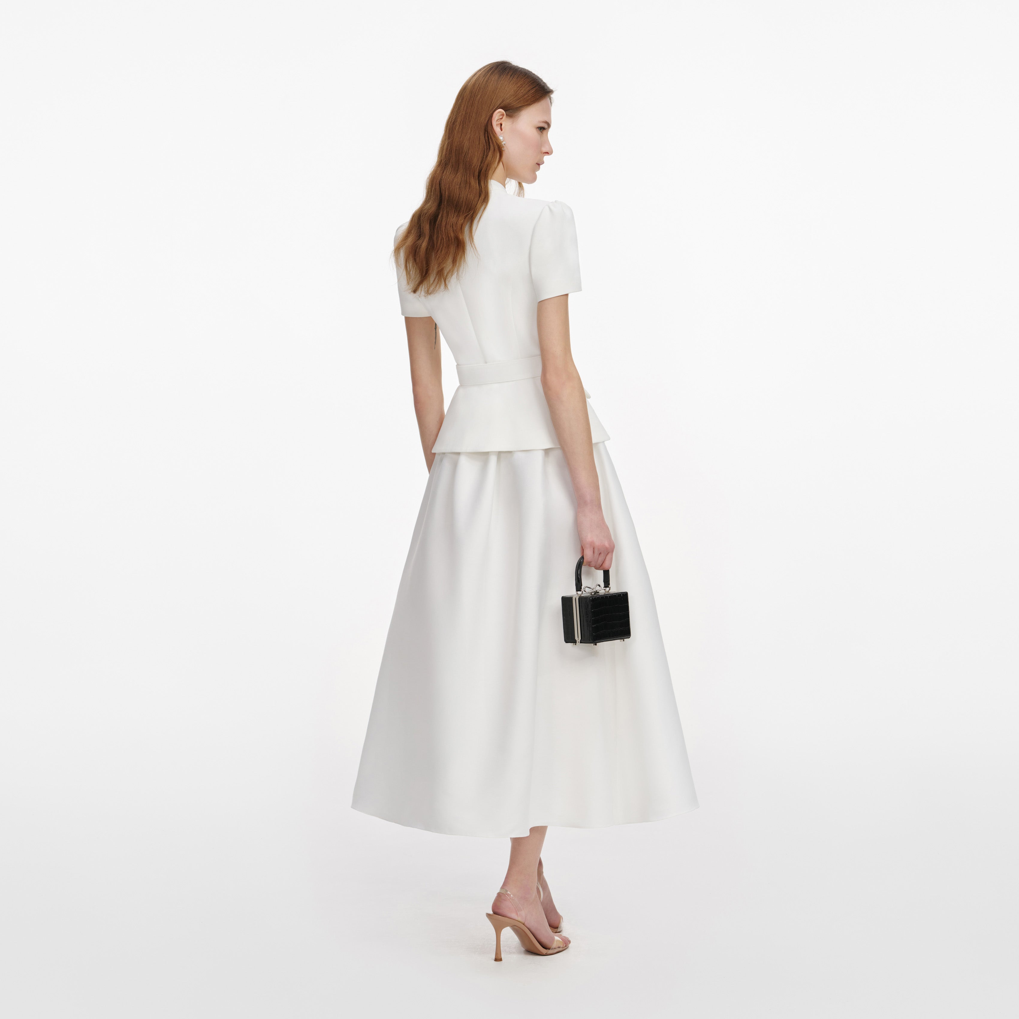 Self Portrait White Tailored Taffeta Midikleid Weiss