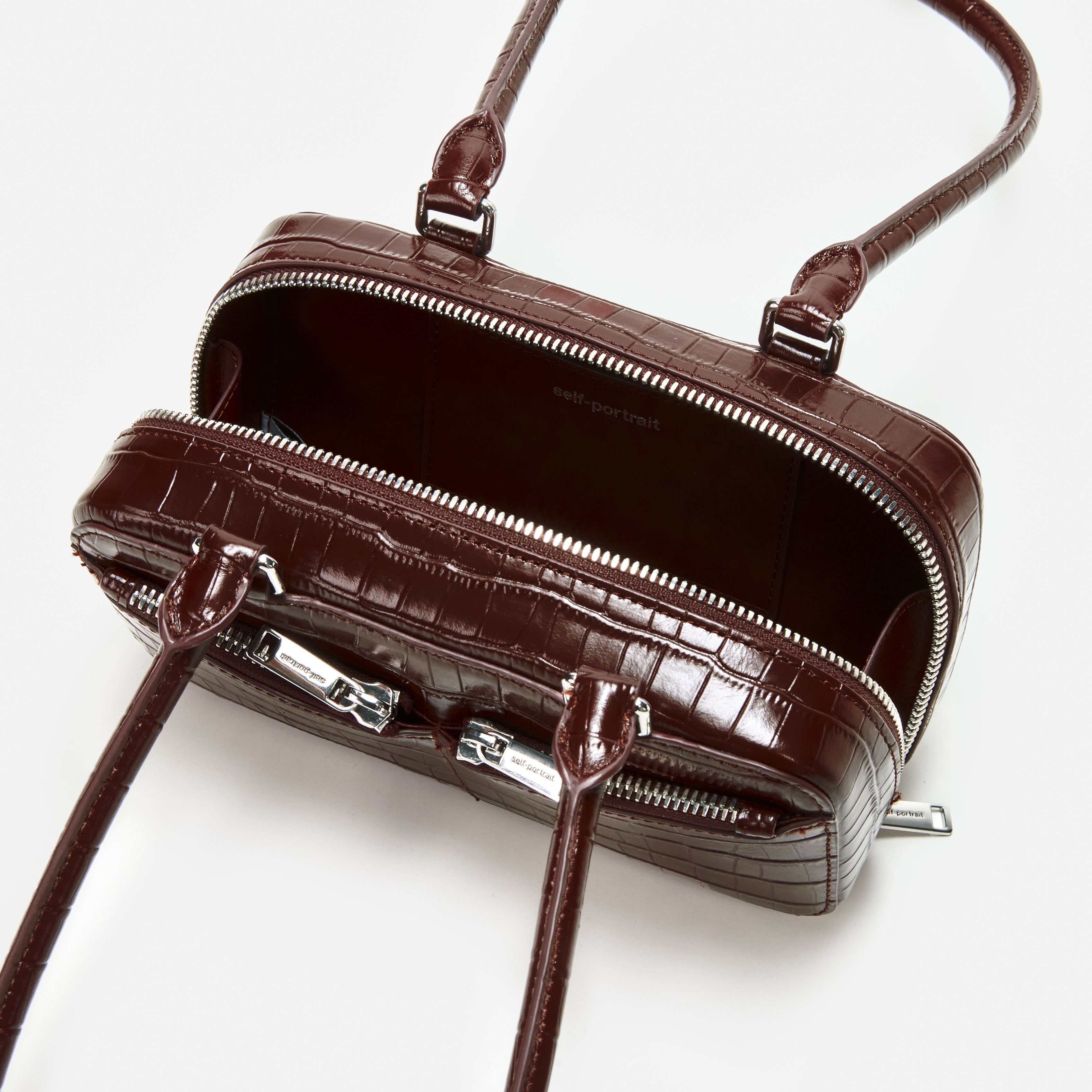 Self-Portrait Handbags Brown Croc Mini Schultertasche Braun Leder