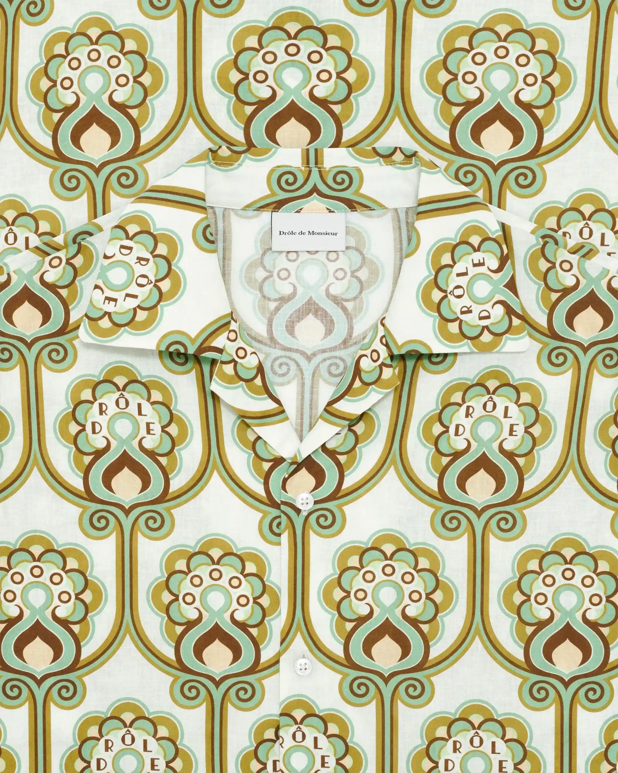 Drôle De Monsieur Chemise Tapisserie Florale Hemd Grün Leinen