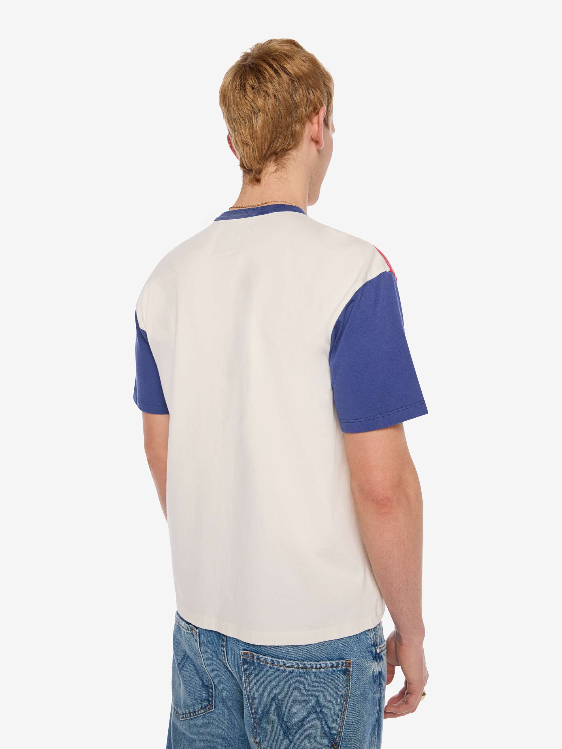 Mother The Blockdown T-Shirt Fluff Tomato Red Estate Blue