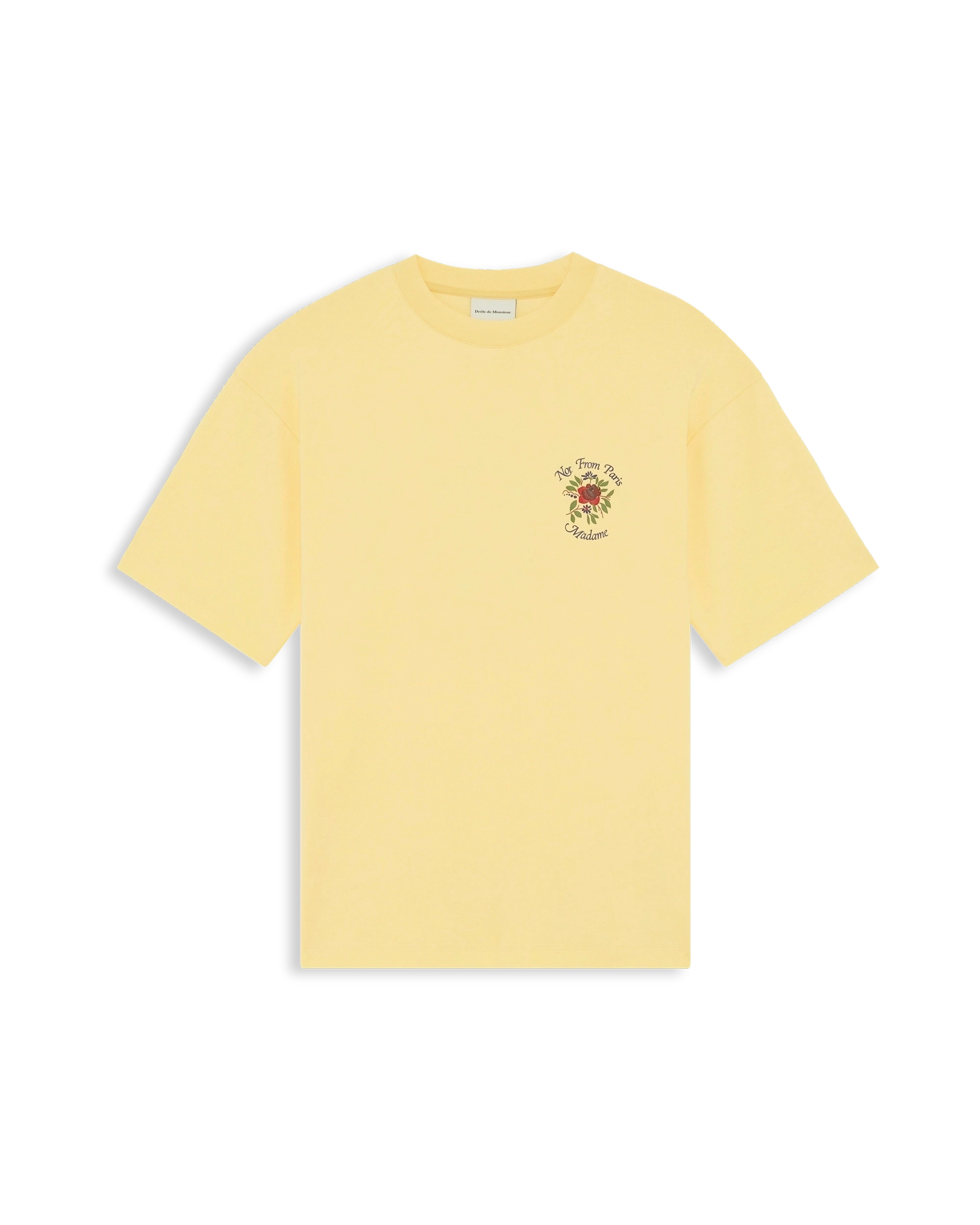 Drôle De Monsieur Slogan Rose T-Shirt Baumwolle Hellgelb
