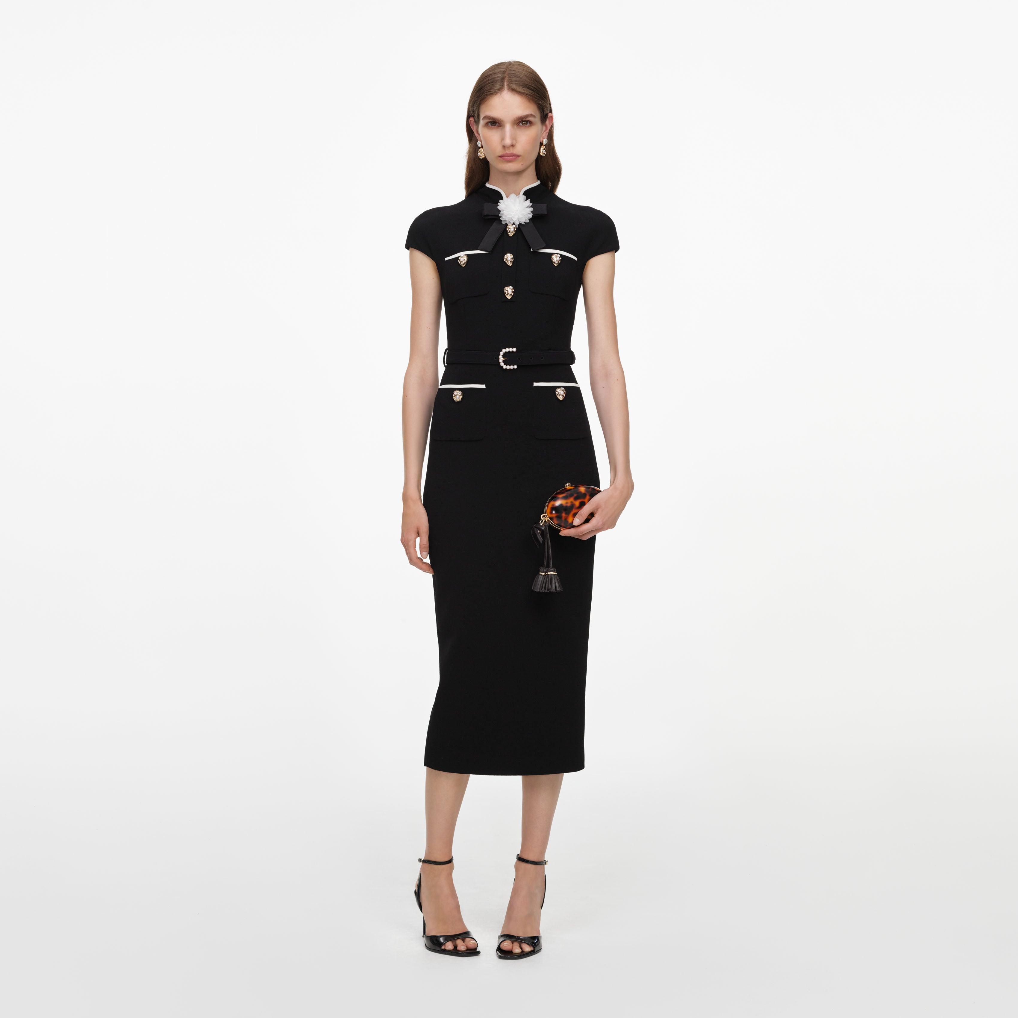 Self Portrait Dresses Black Wool Crepe Midi Kleid Schwarz