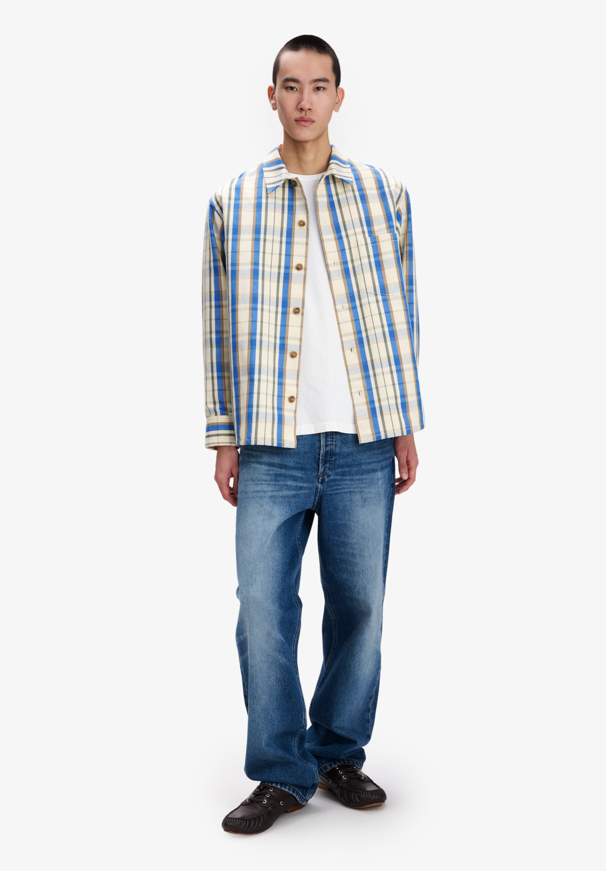 A.P.C. weisses kariertes Overshirt Knopf