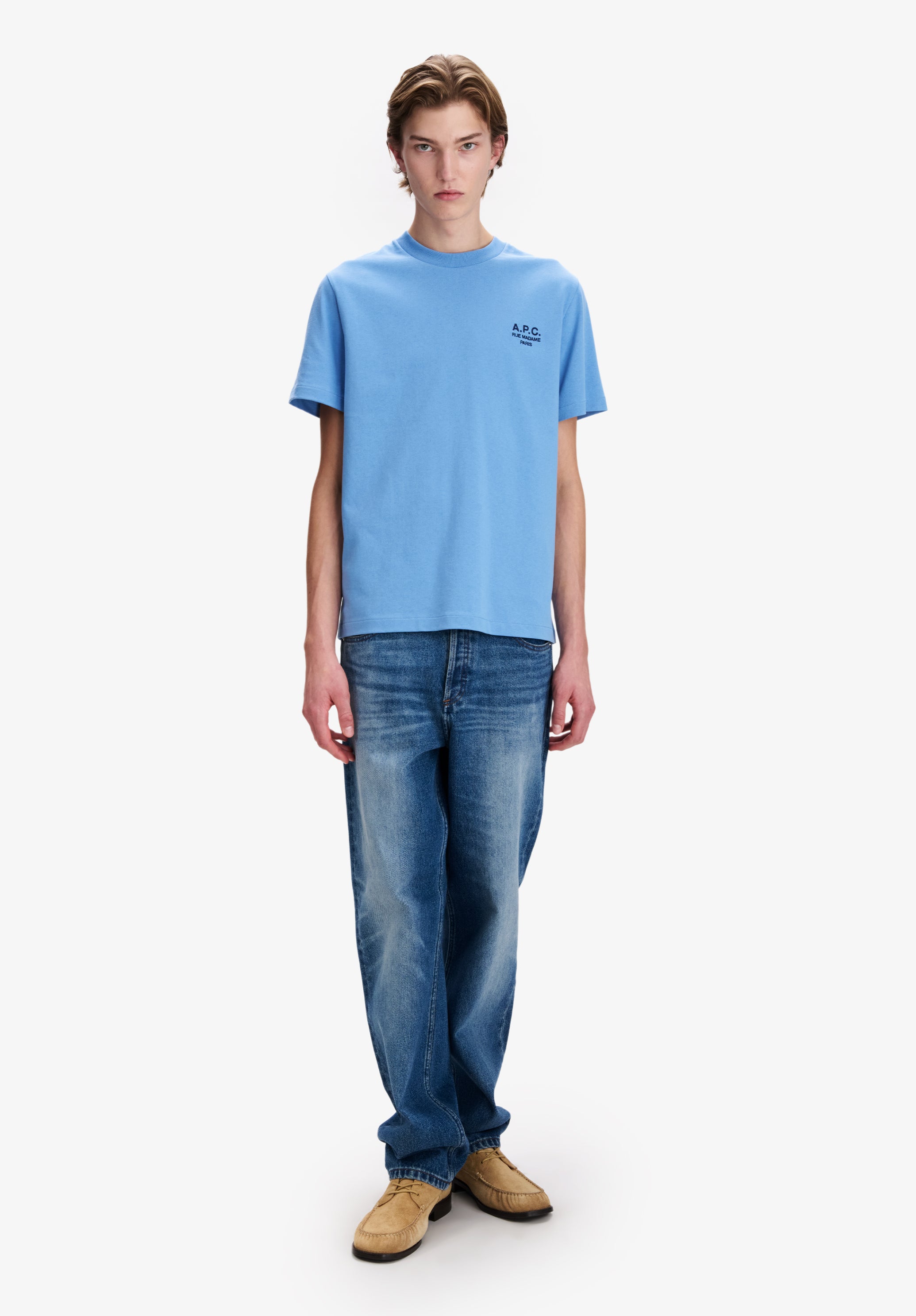 A.P.C. Rue Madame T-Shirt Hellblau Bio-Baumwolle Gr. M
