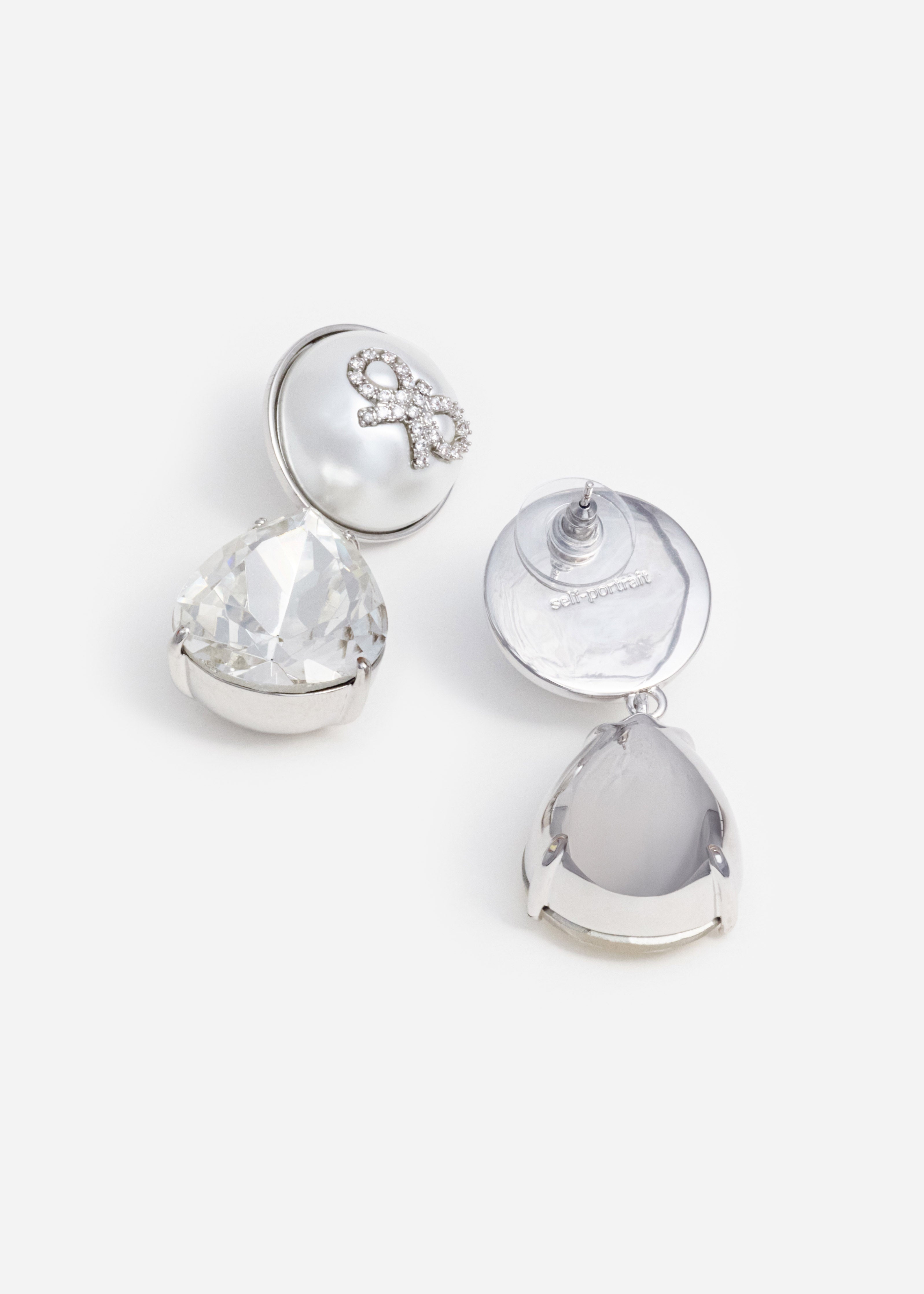 Self-Portrait Bow Pearl Crystal Droplet Ohrringe Silber Perle