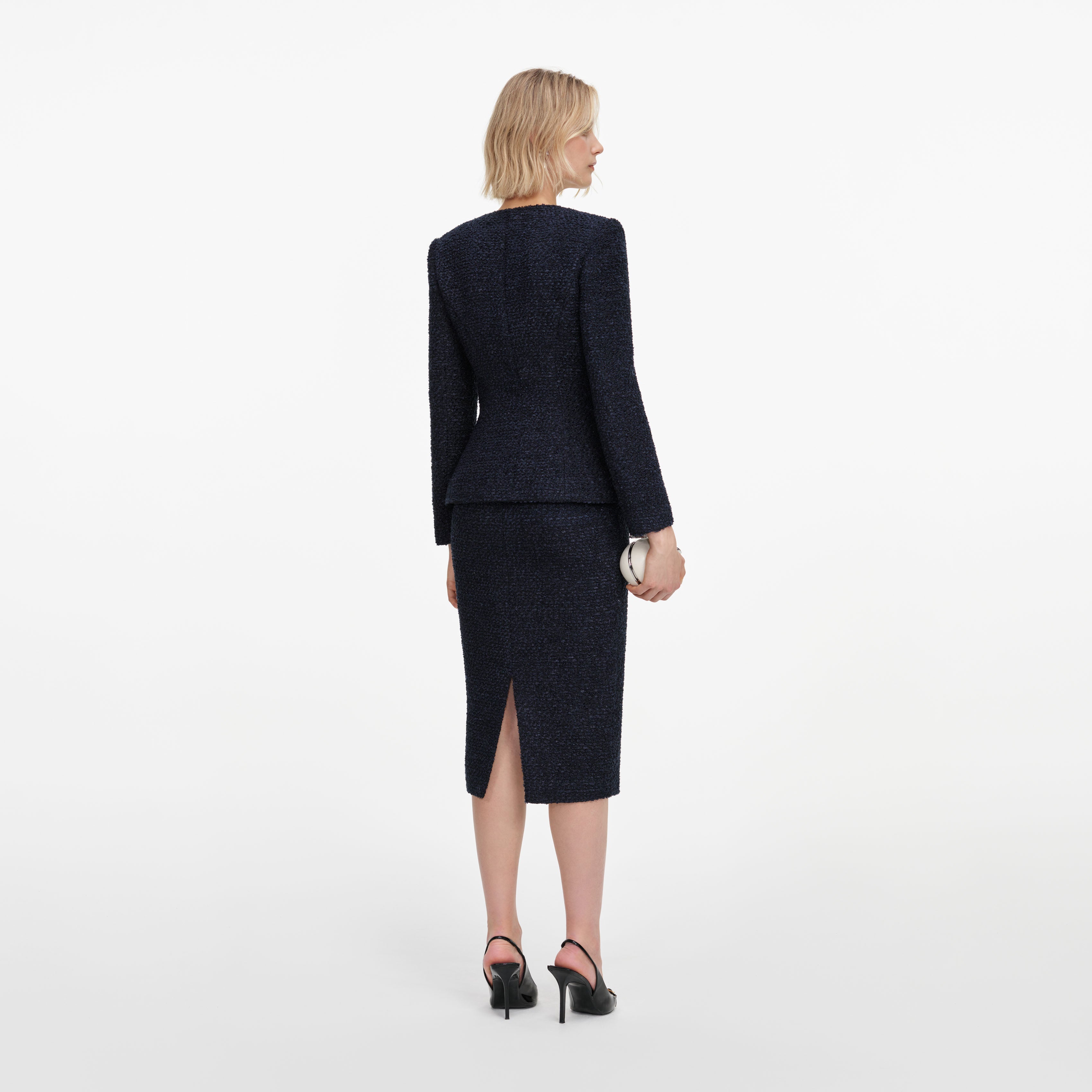 Self Portrait Navy Boucle Midi Dress Kleid Navy