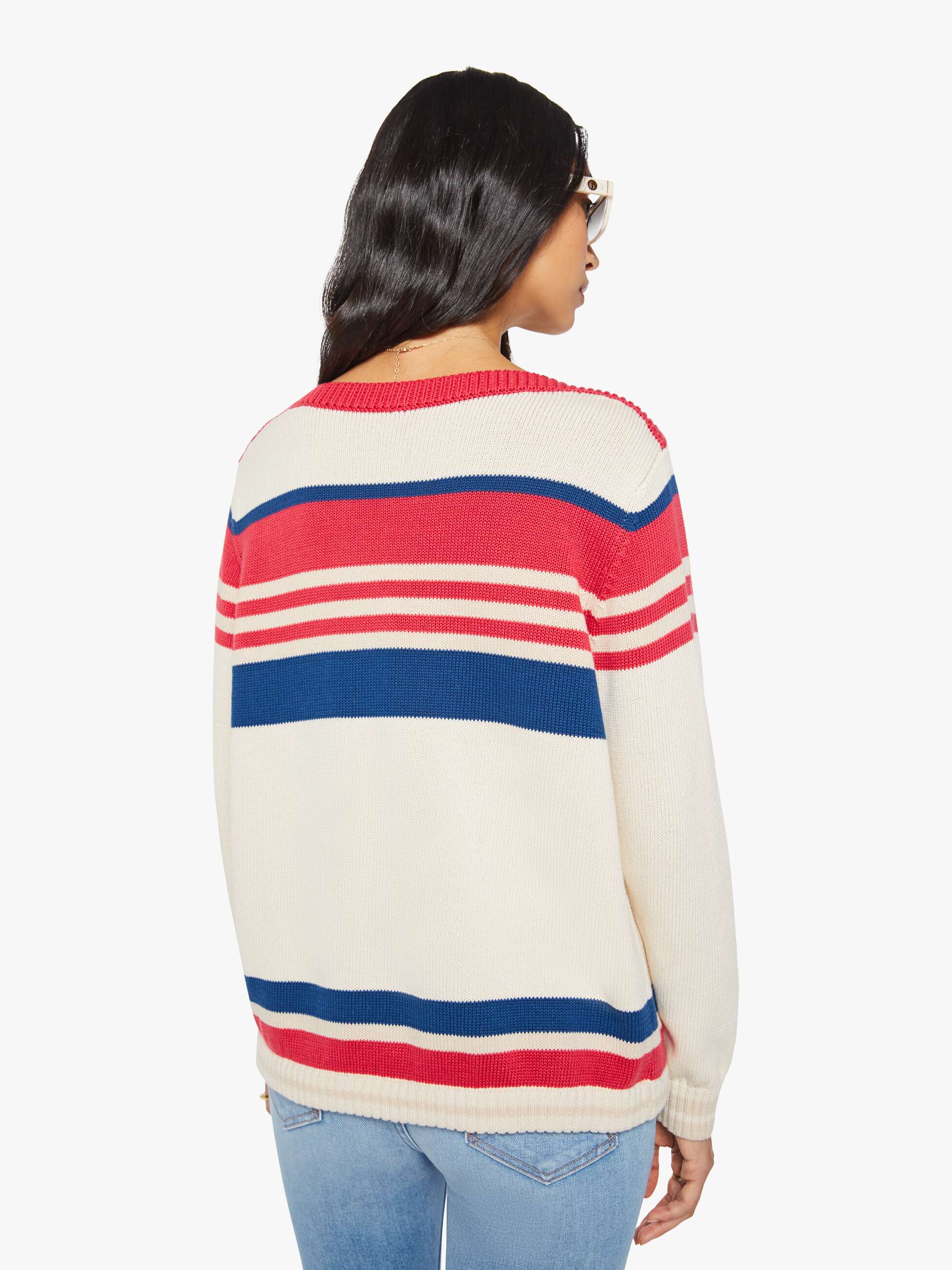 Mother The L/S Skipper Pullover Ivory Red Multi Stripe Baumwolle