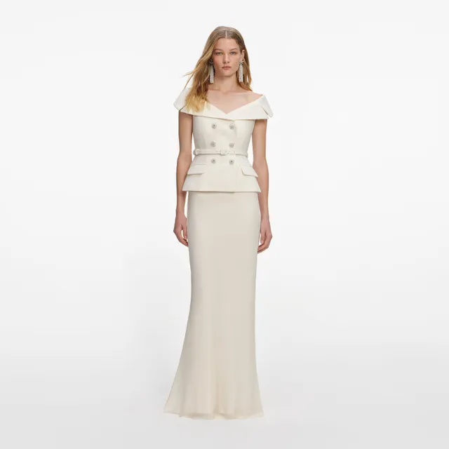 Self Portrait Cream Boucle Maxi Brautkleid Creme Boucle