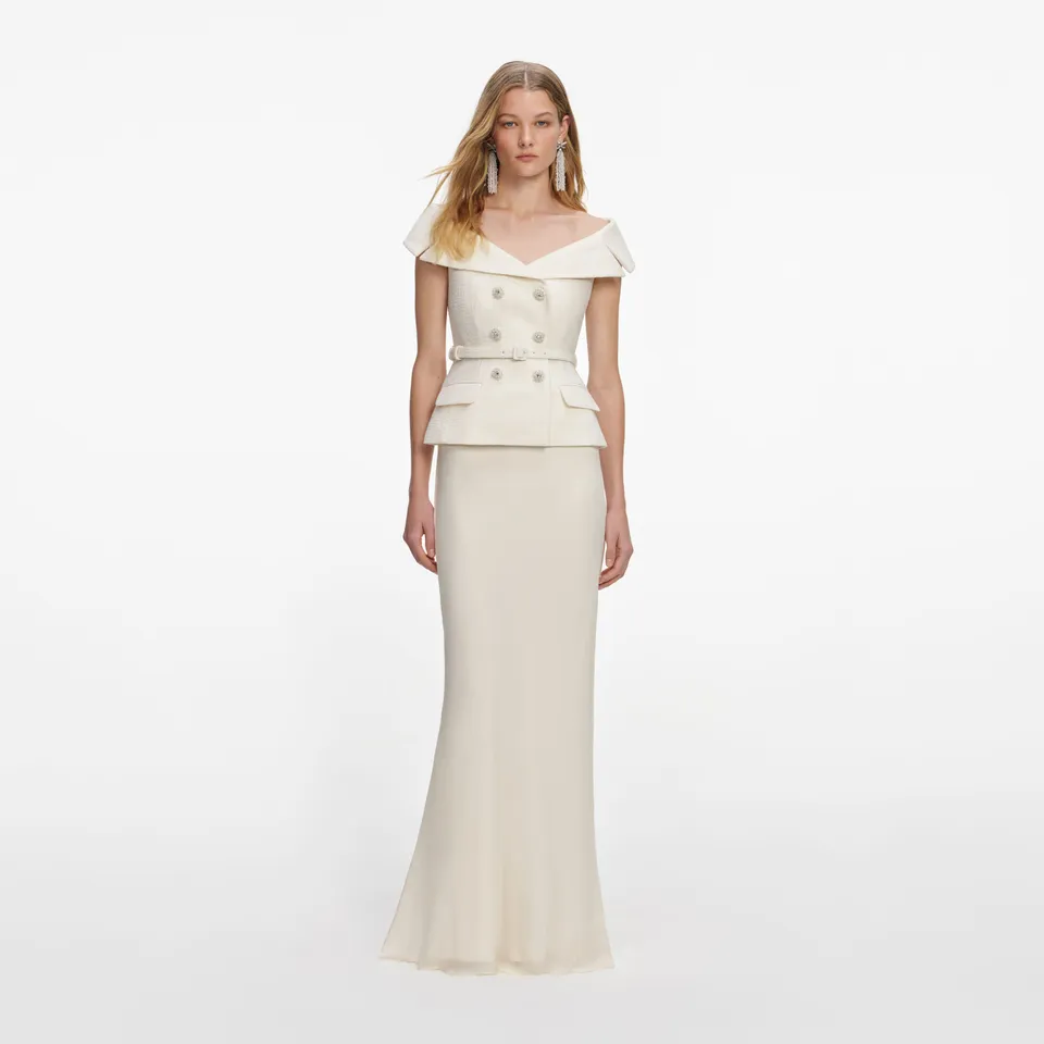 Self Portrait Cream Boucle Maxi Brautkleid Creme Boucle
