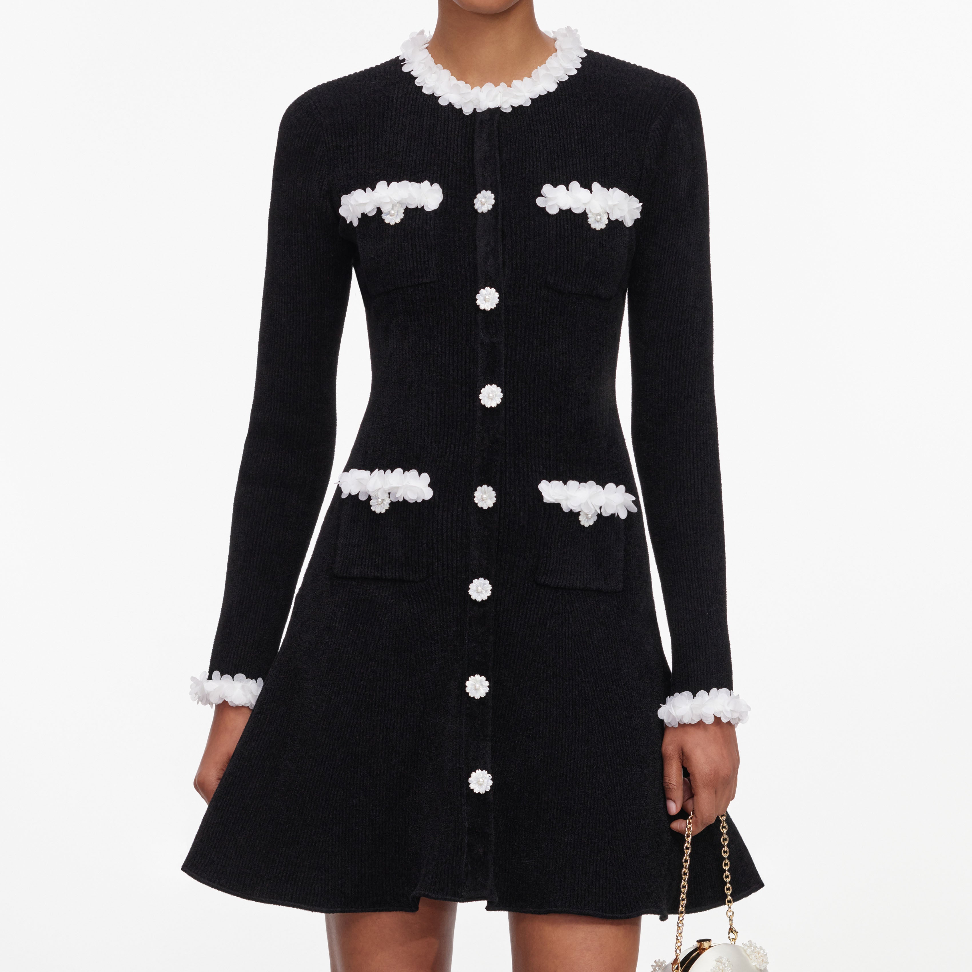 Self Portrait Dresses Chenille Minikleid S Schwarz Blumen
