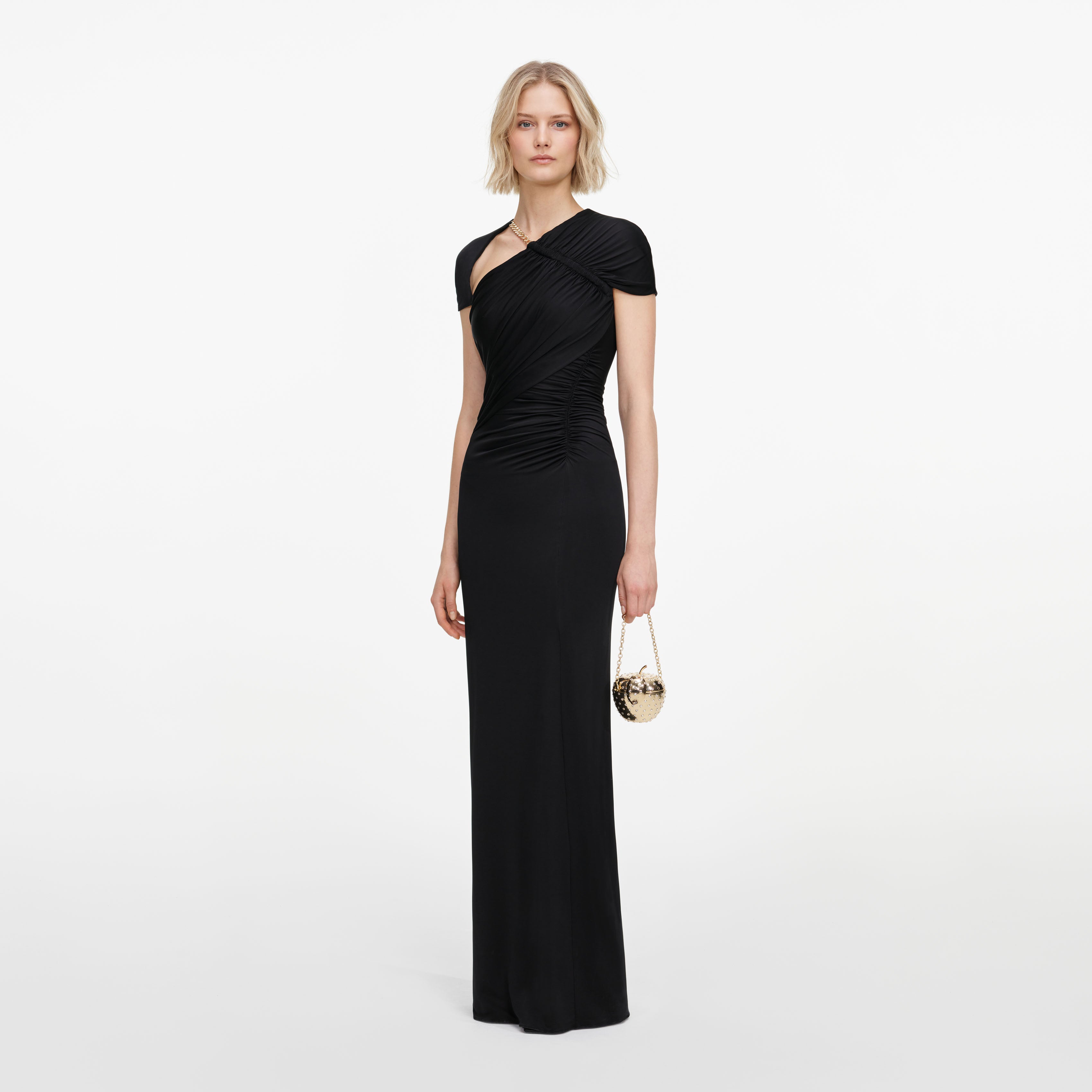 Self Portrait Black Jersey Maxi Kleid Schwarz Drapiert