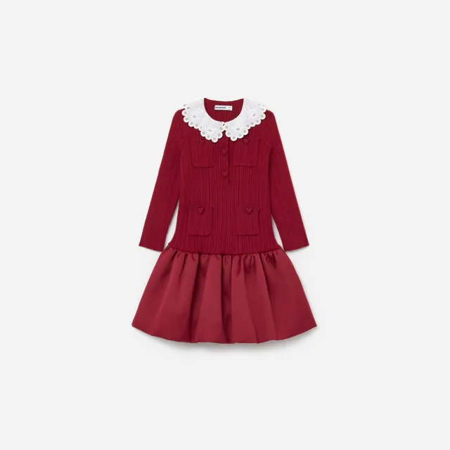 Self Portrait Burgundy Strick Mädchenkleid 7/8 Taft