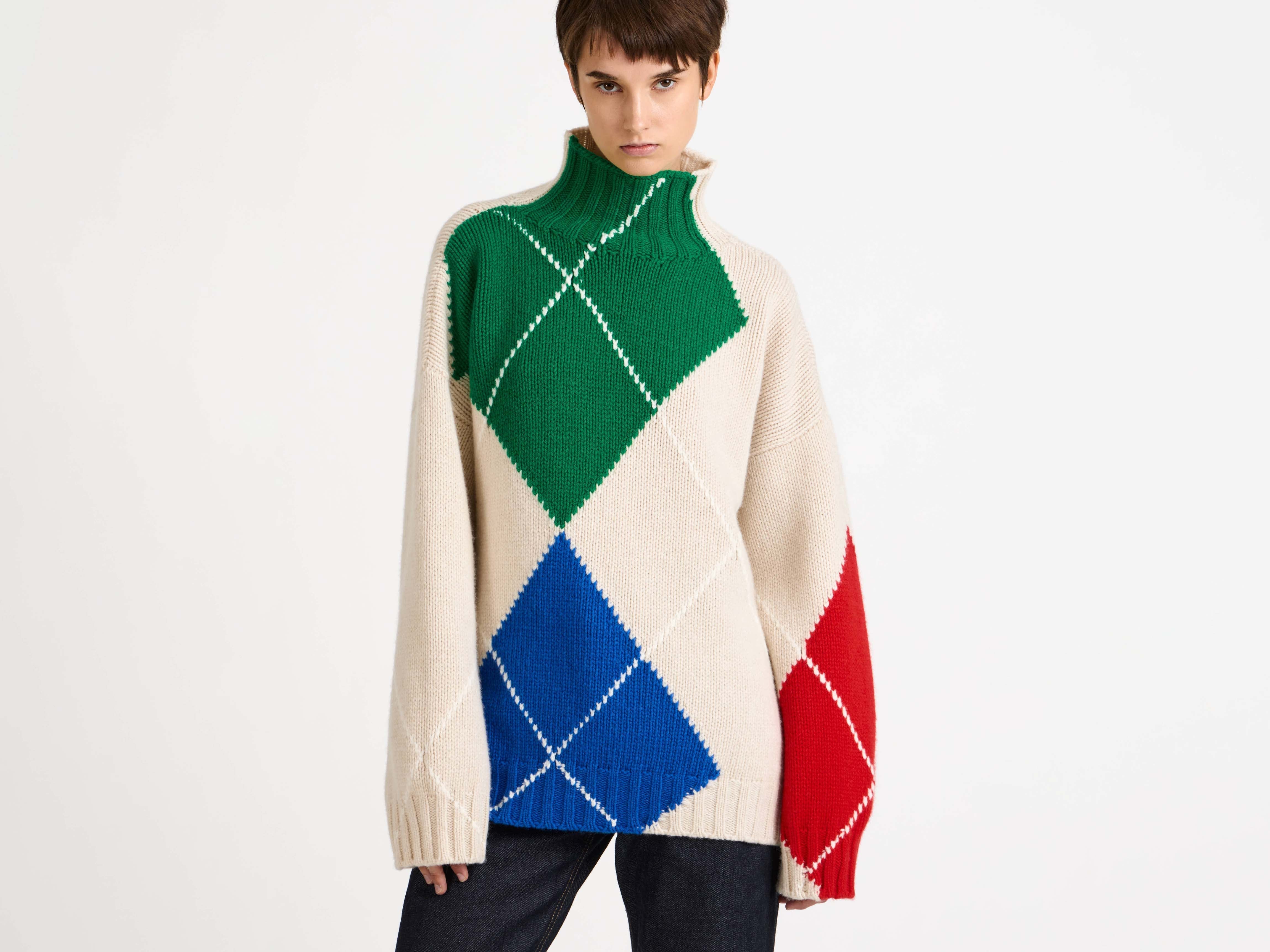 J.W.Anderson x Pringle Argyle Rollkragenpullover natural Wolle
