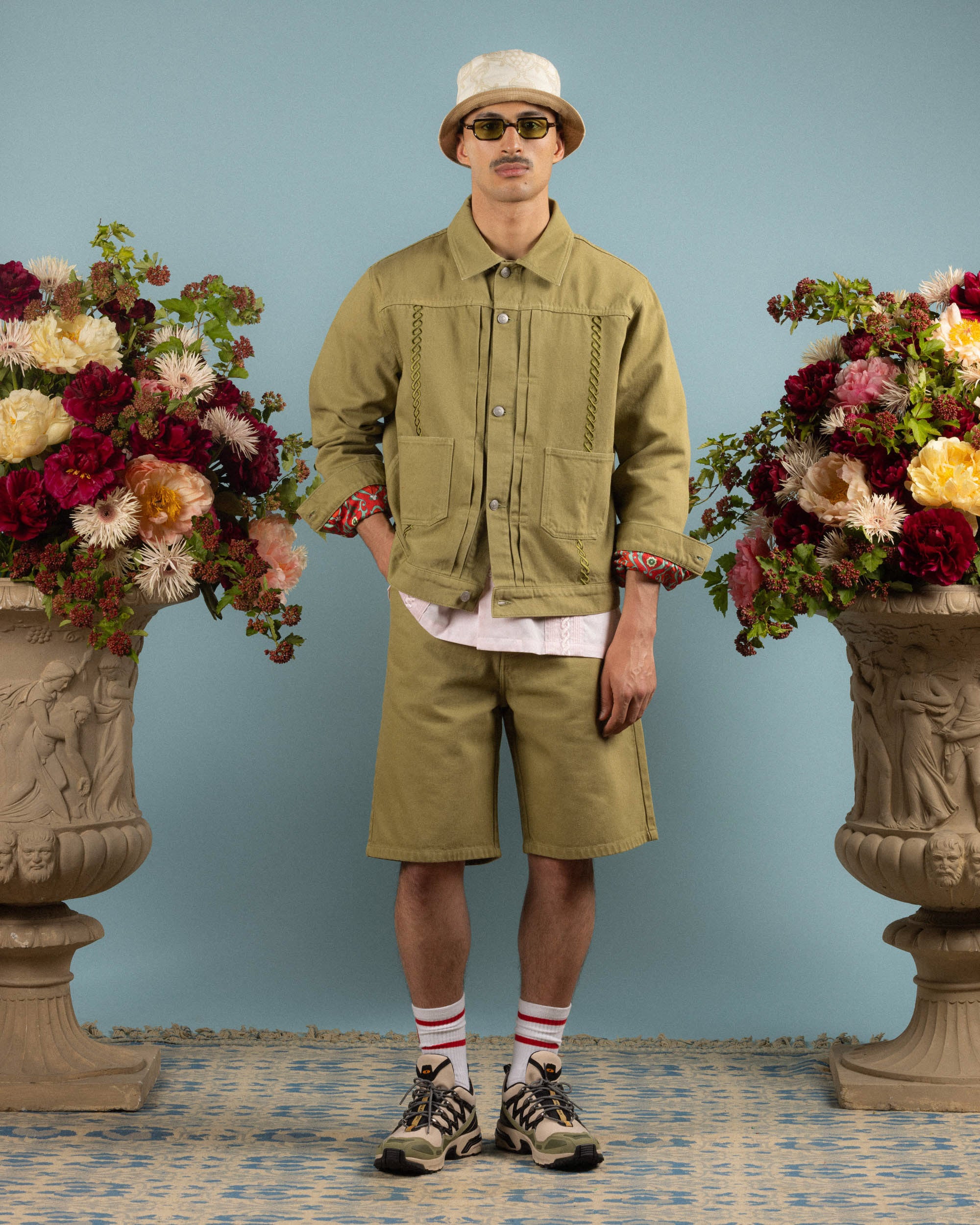Drôle De Monsieur Shorts D-BS126 Denim Shorts Khaki Baumwolle