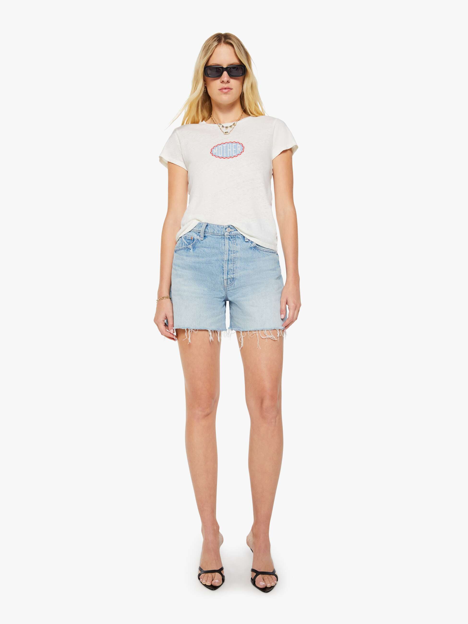 Mother The Lil Sinful T-Shirt Weiss Slim Baumwolle-Leinen