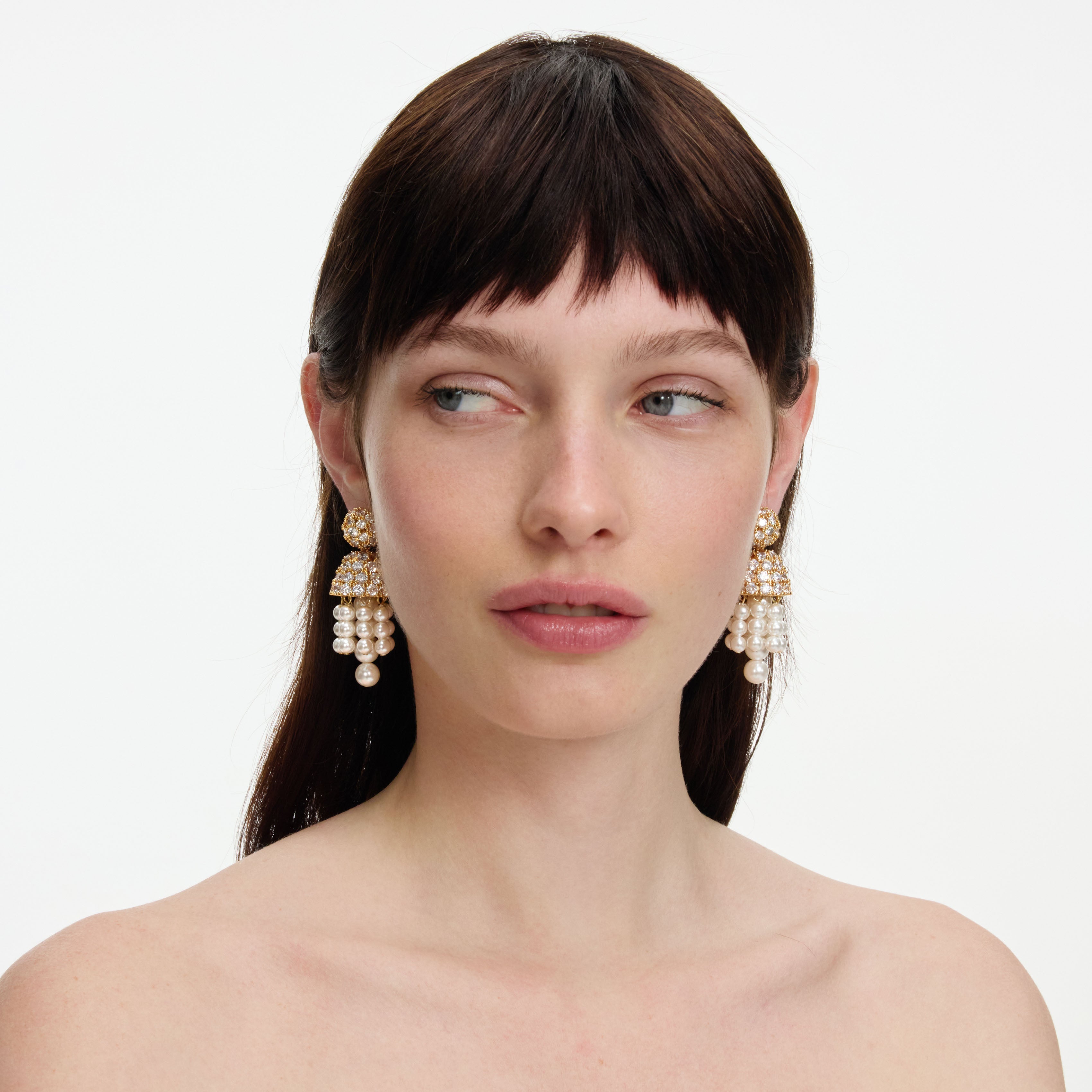 Self Portrait Gold Crystal Cluster Pearl Drop Ohrringe Gold