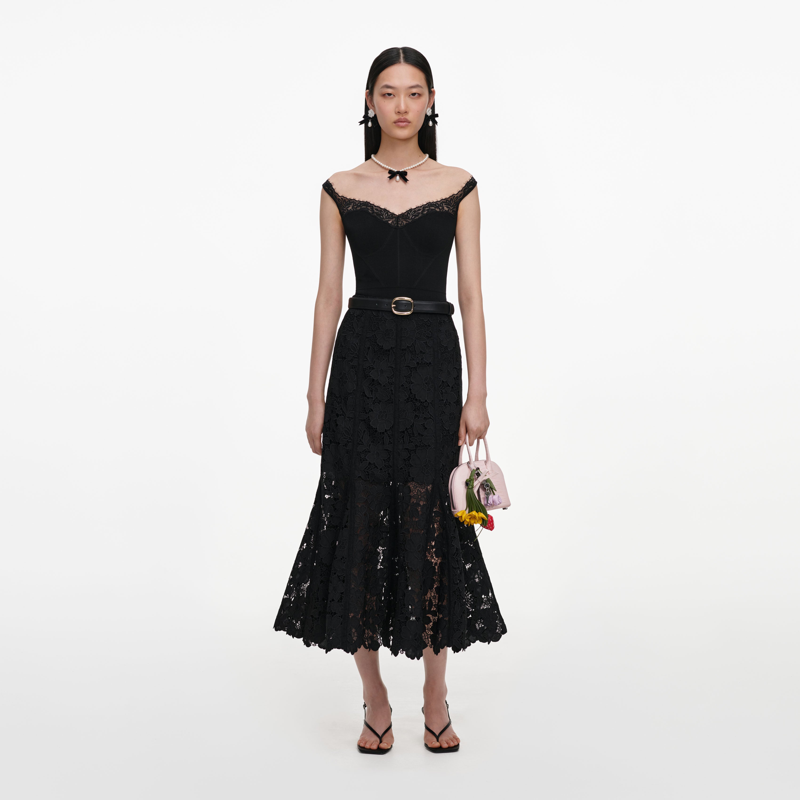 Self Portrait Black Lace Midirock Schwarz Spitze A-Linie
