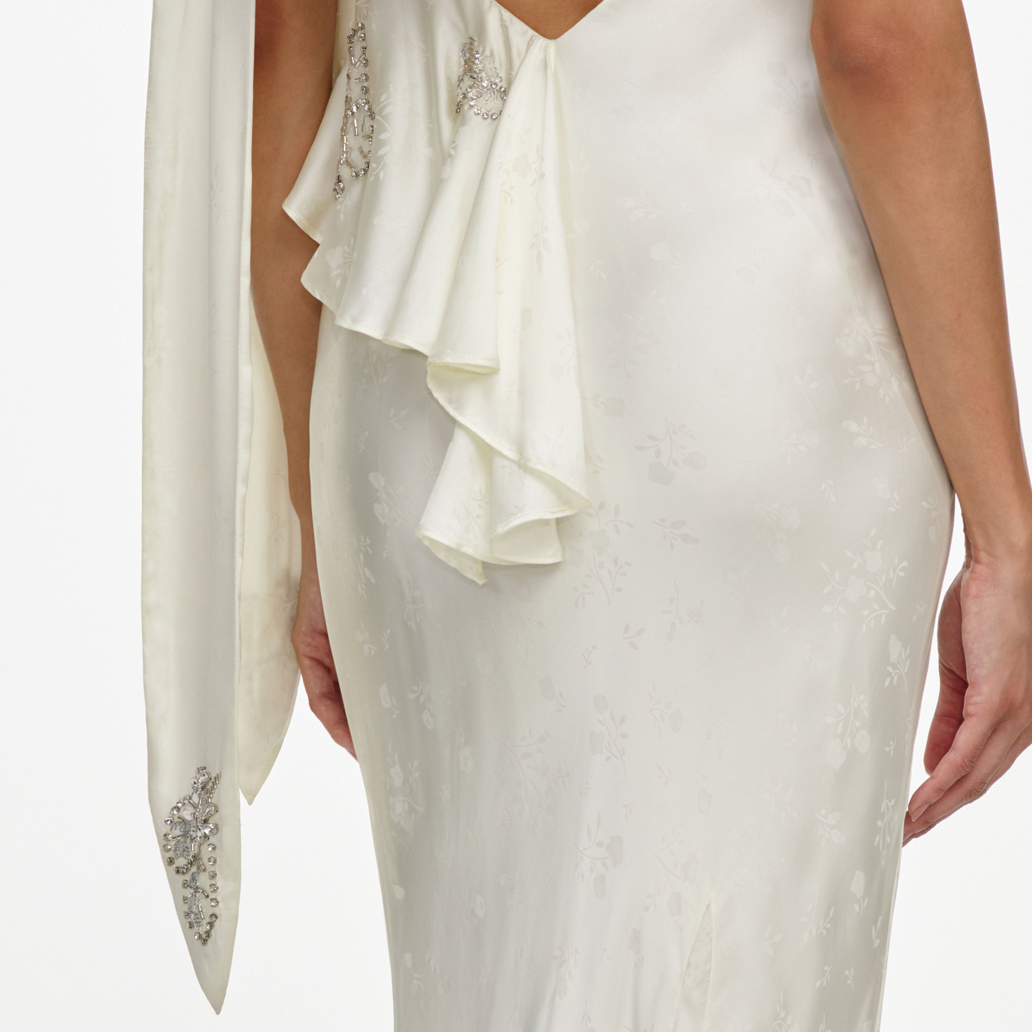 Self Portrait Cream Embellished Floral Maxikleid Creme Satin
