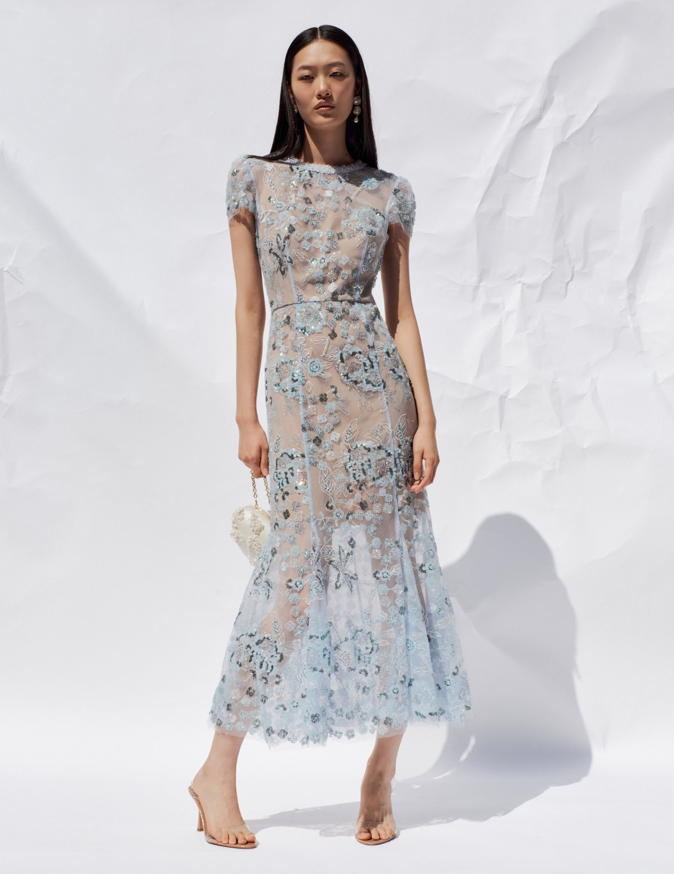 Self Portrait Blue Sequin Midi Kleid Blau UK 8 Pailletten