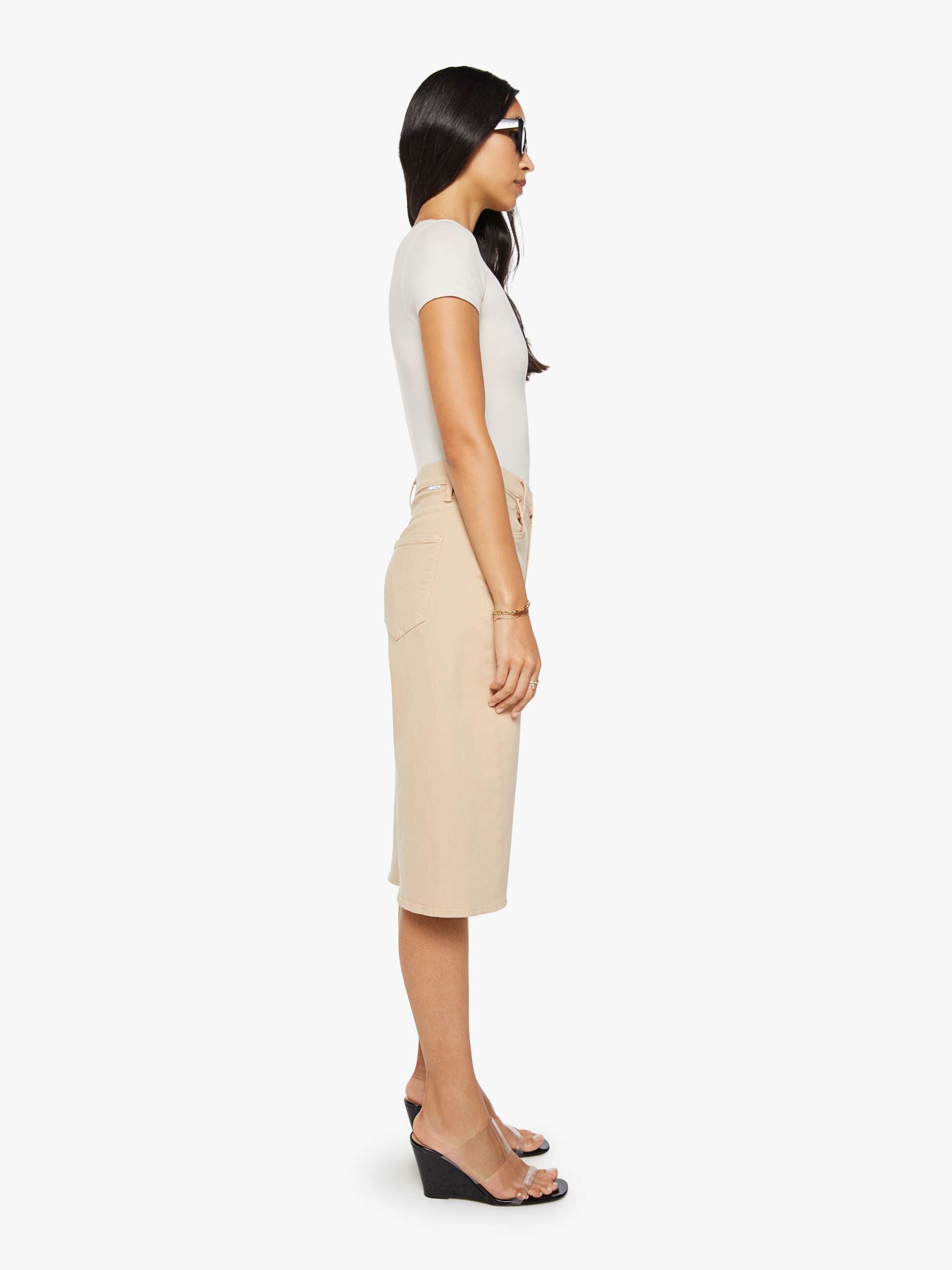 Mother Denim Whole Lot Twist Zip Shorts Almond Buff beige