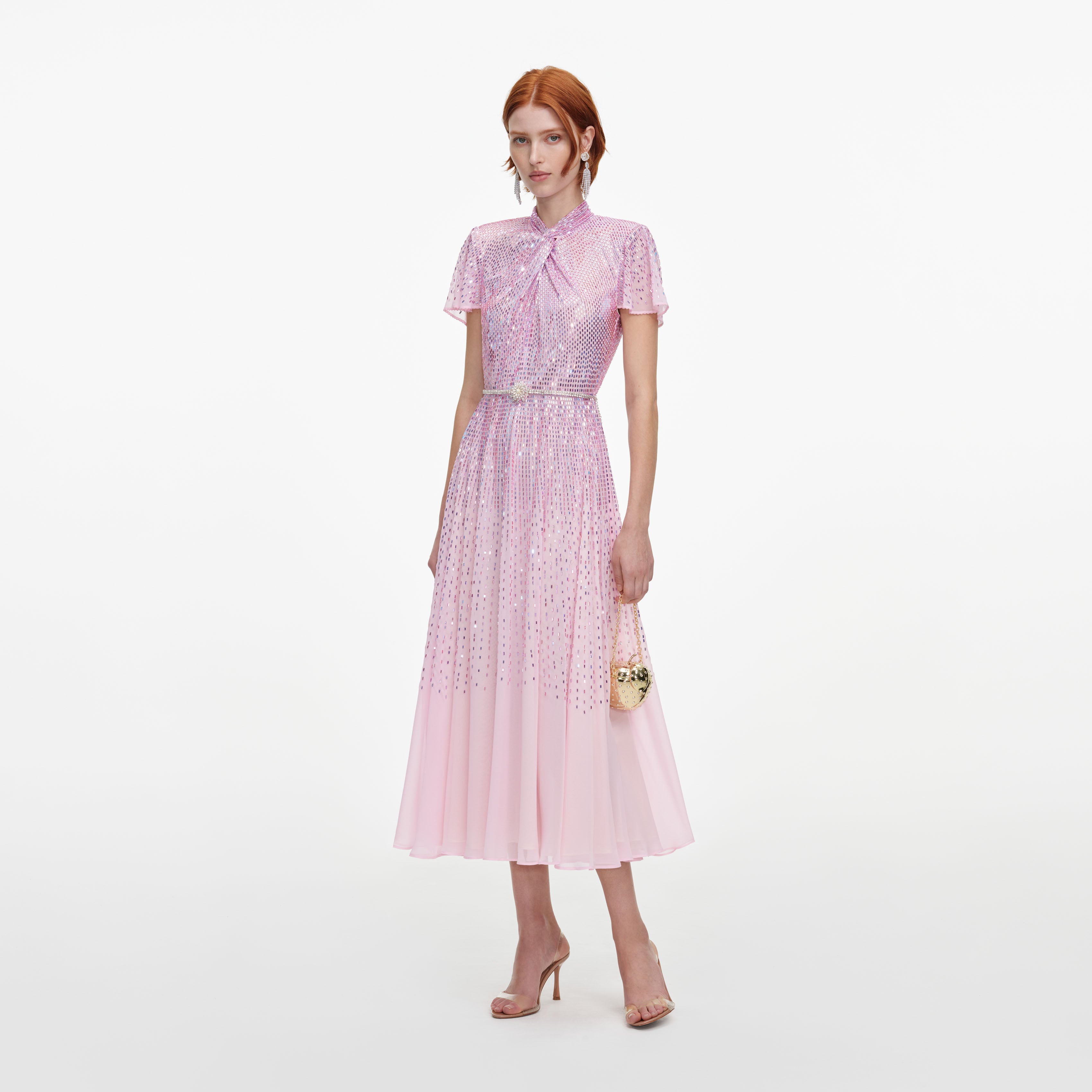 Self Portrait Pink Ombre Rhinestone Midi Kleid UK 8 Rosa