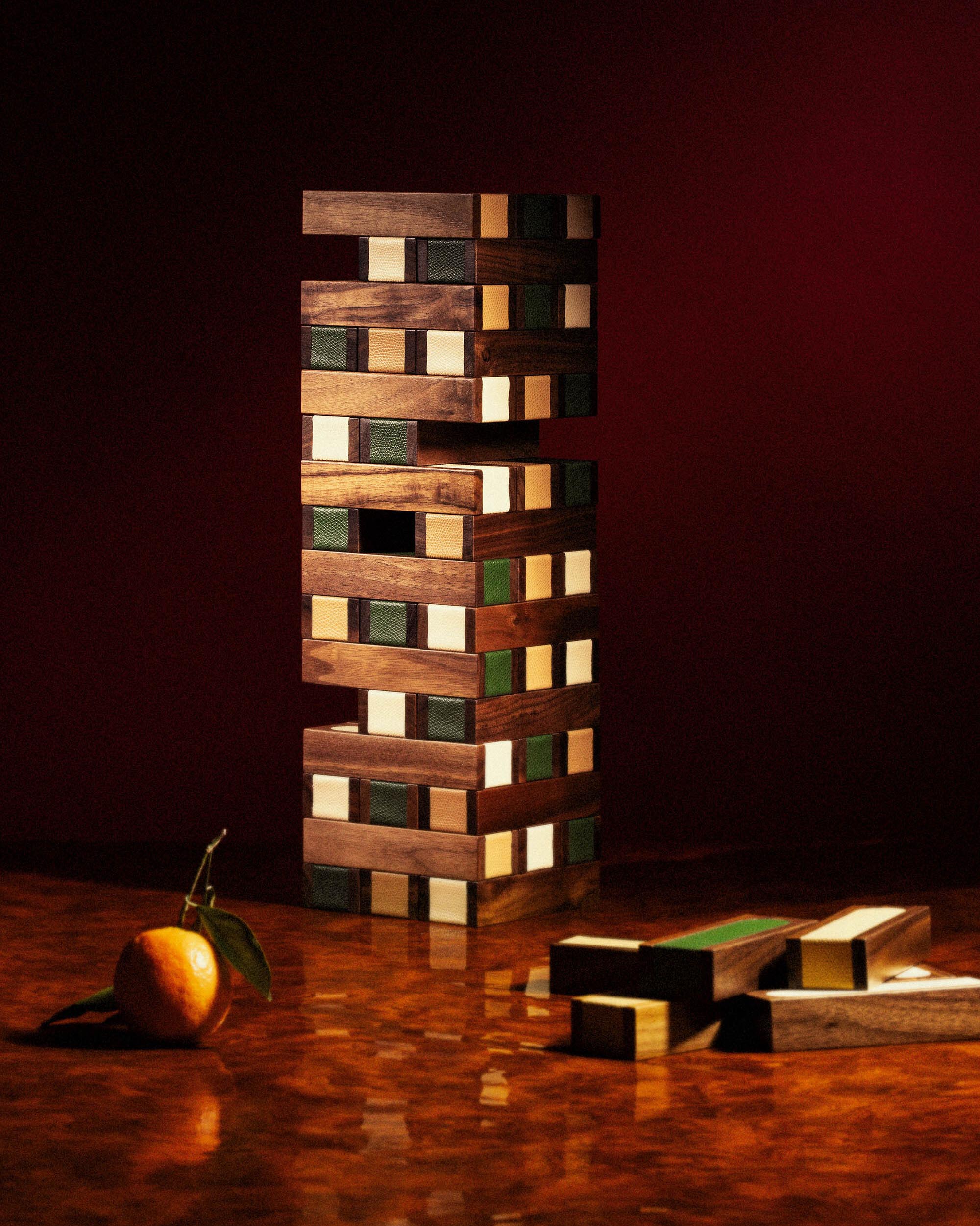 Drôle De Monsieur Jenga Gesellschaftsspiel Walnuss Leder 54 Teile