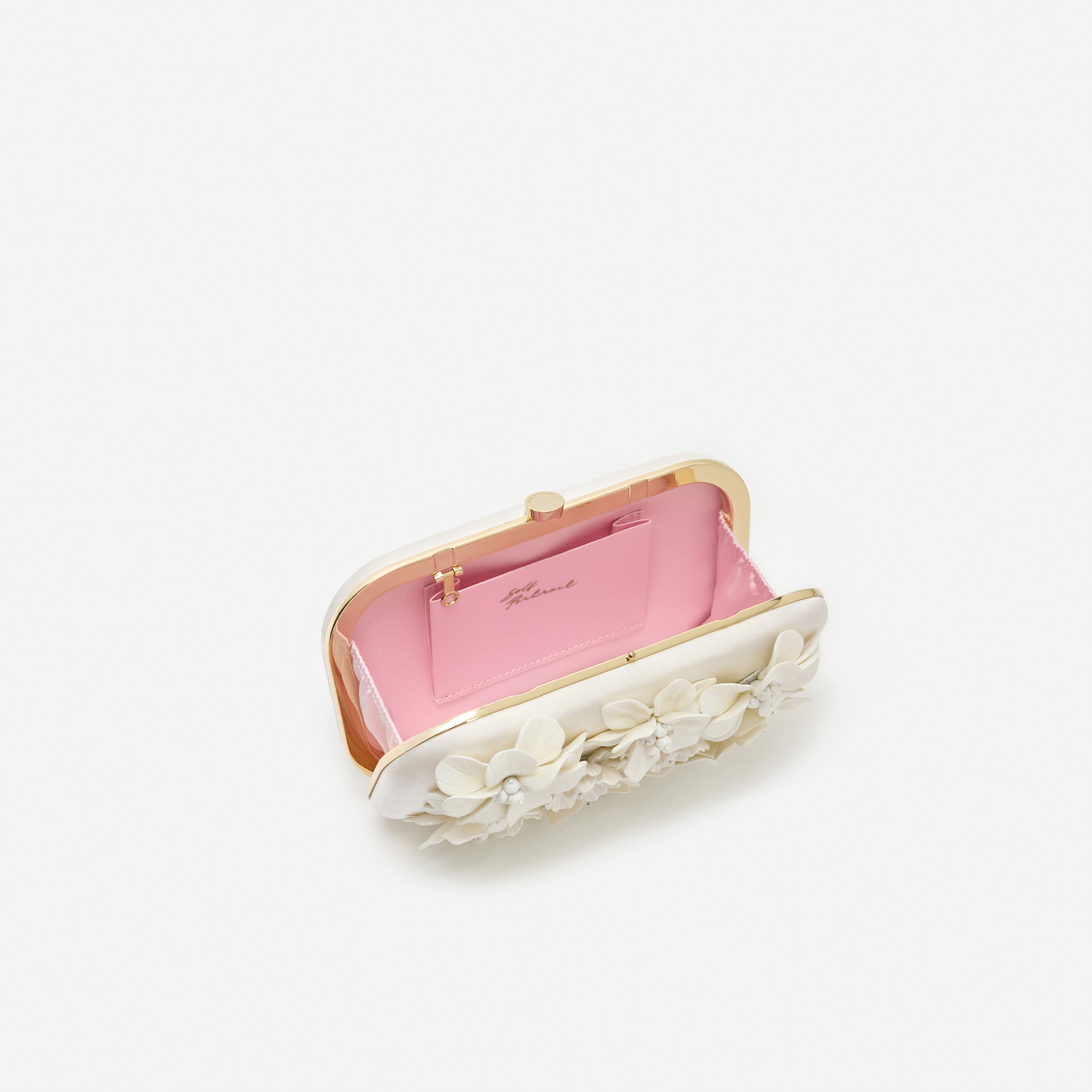 Self Portrait Satin Clutch Creme 3D Blumen Mini