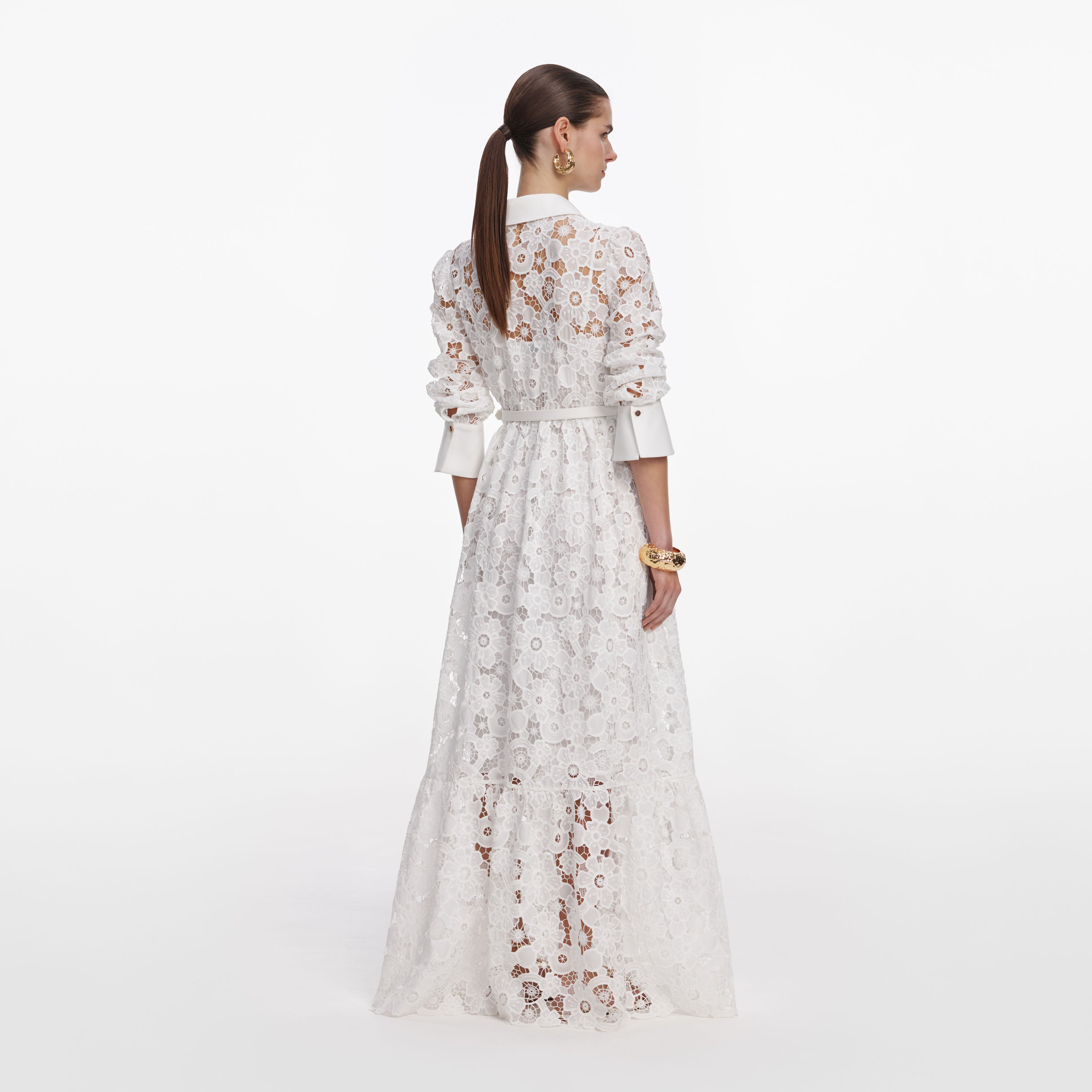 Self Portrait Lace Collared Maxi Kleid Weiß Spitze